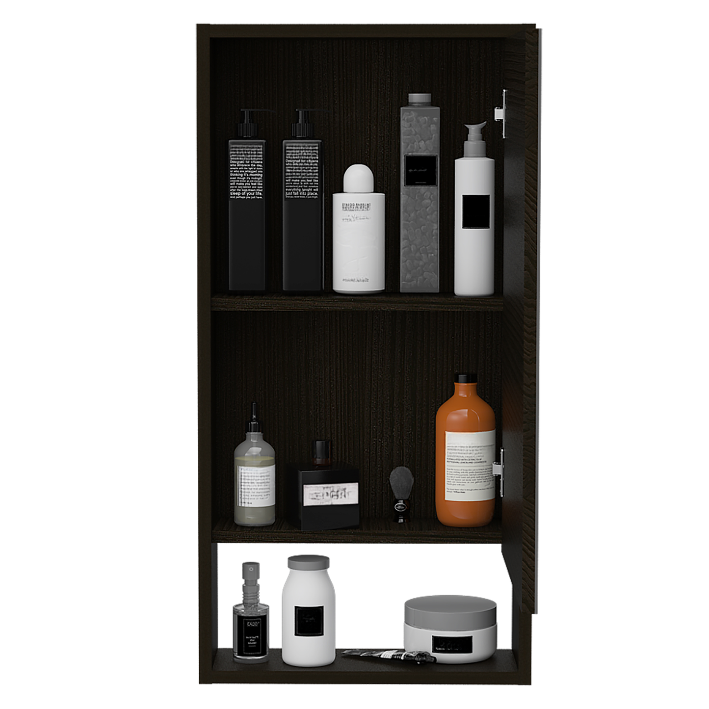 Set of black pump bottles with white text for cleansing routine