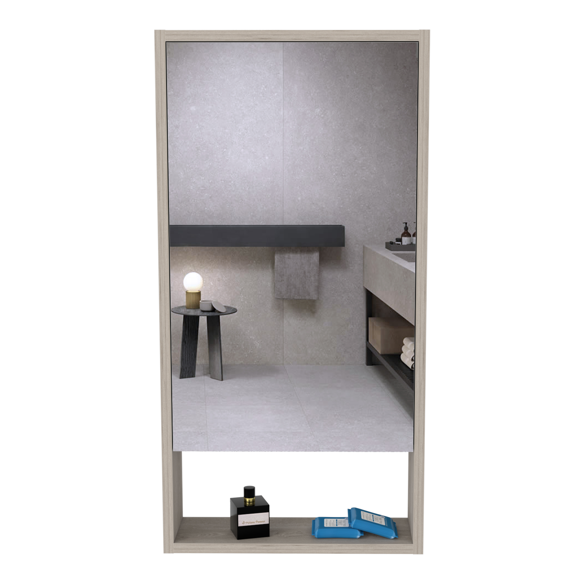 Modern bathroom vanity with integrated mirror grey stone finish