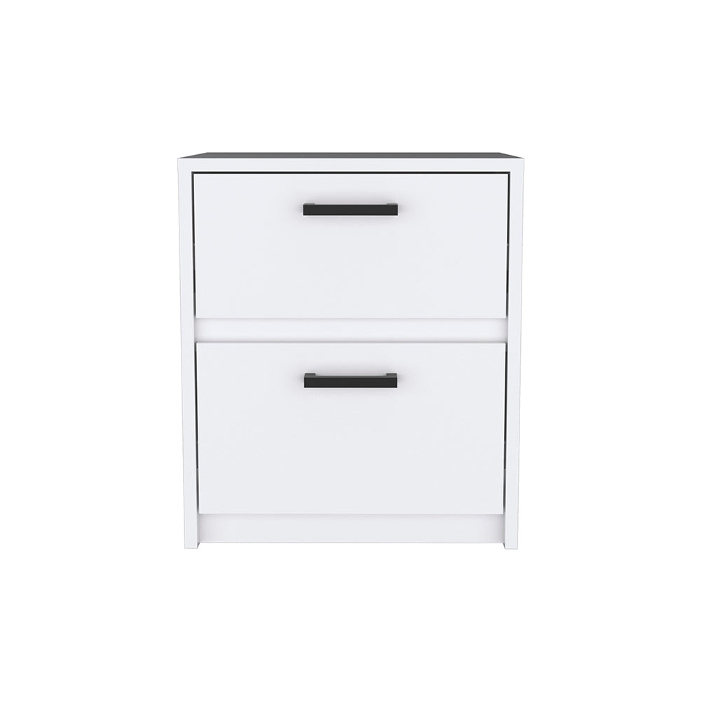 Modern white twodrawer filing cabinet with black handles