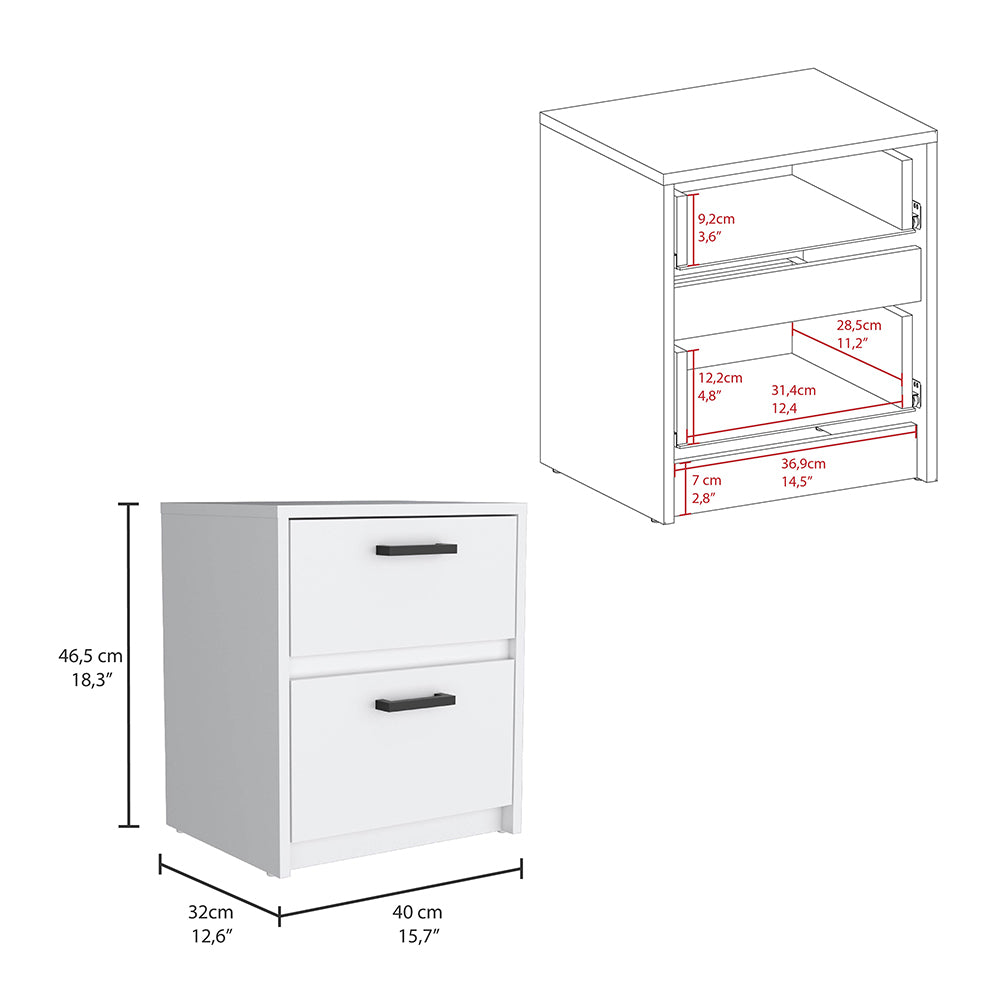 White twodrawer nightstand with black handles cm height cm width