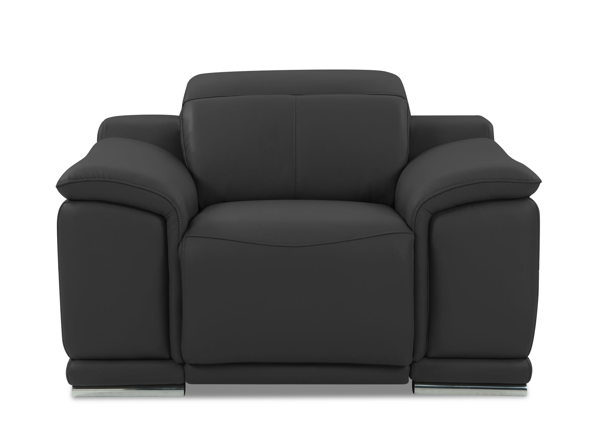 Black leather recliner armchair with chrome feet