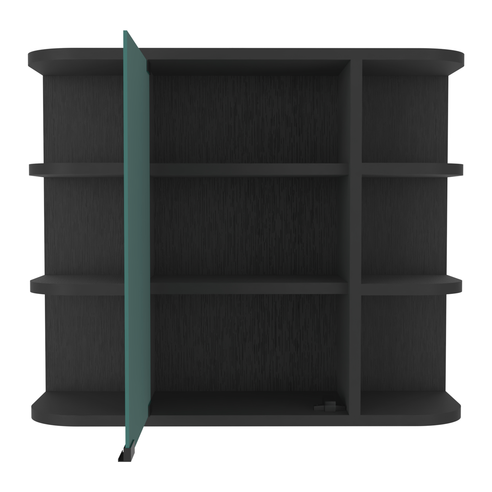 Dark oak modern wall shelf with transparent glass door ideal for minimalist decor