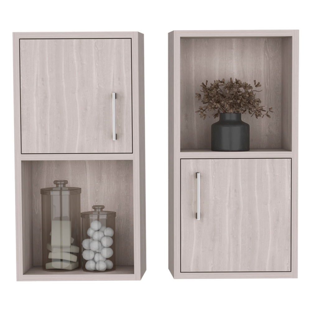 Light wood modern storage cabinet with two shelves and a door