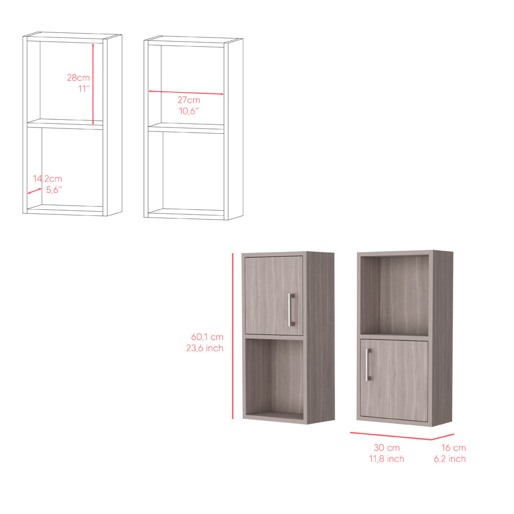 Gray wood veneer modular shelving unit with one door cm width