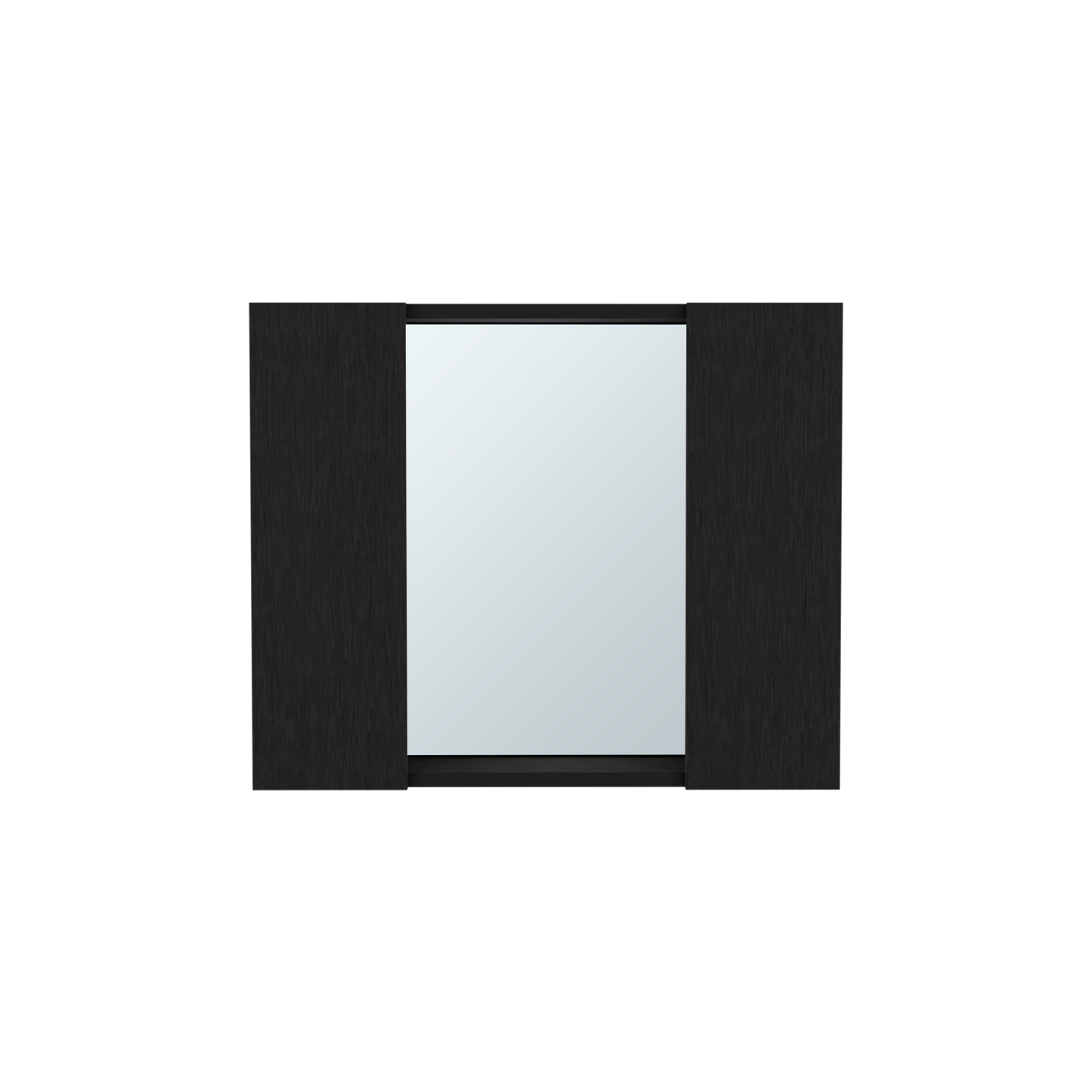 Rectangular black framed mirror with a brushed woodlike finish