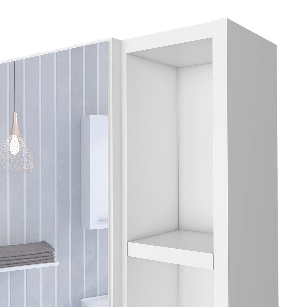 White open shelving unit with one visible shelf minimalist design