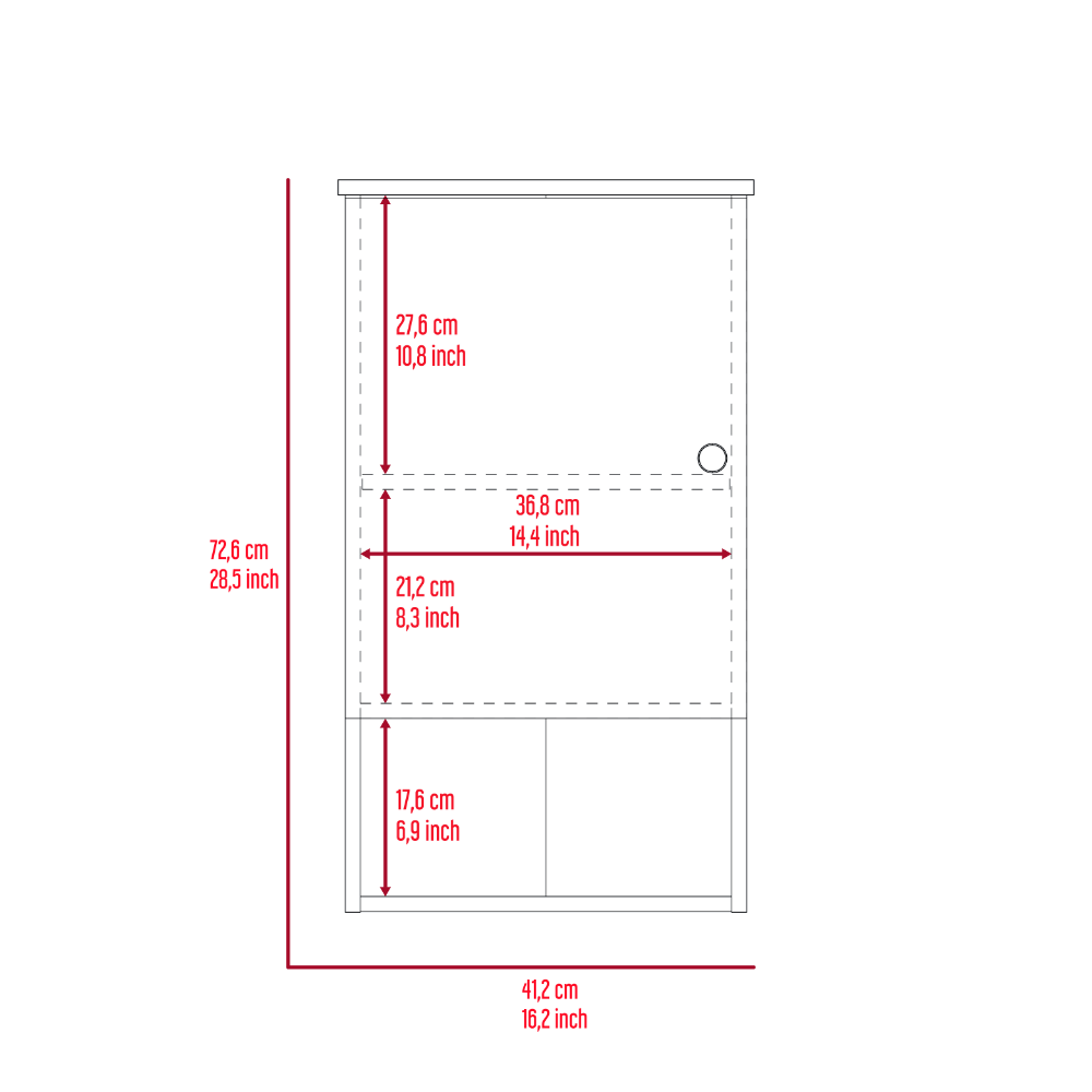 Diagram showing dimensions for a compact storage cabinet height cm width cm