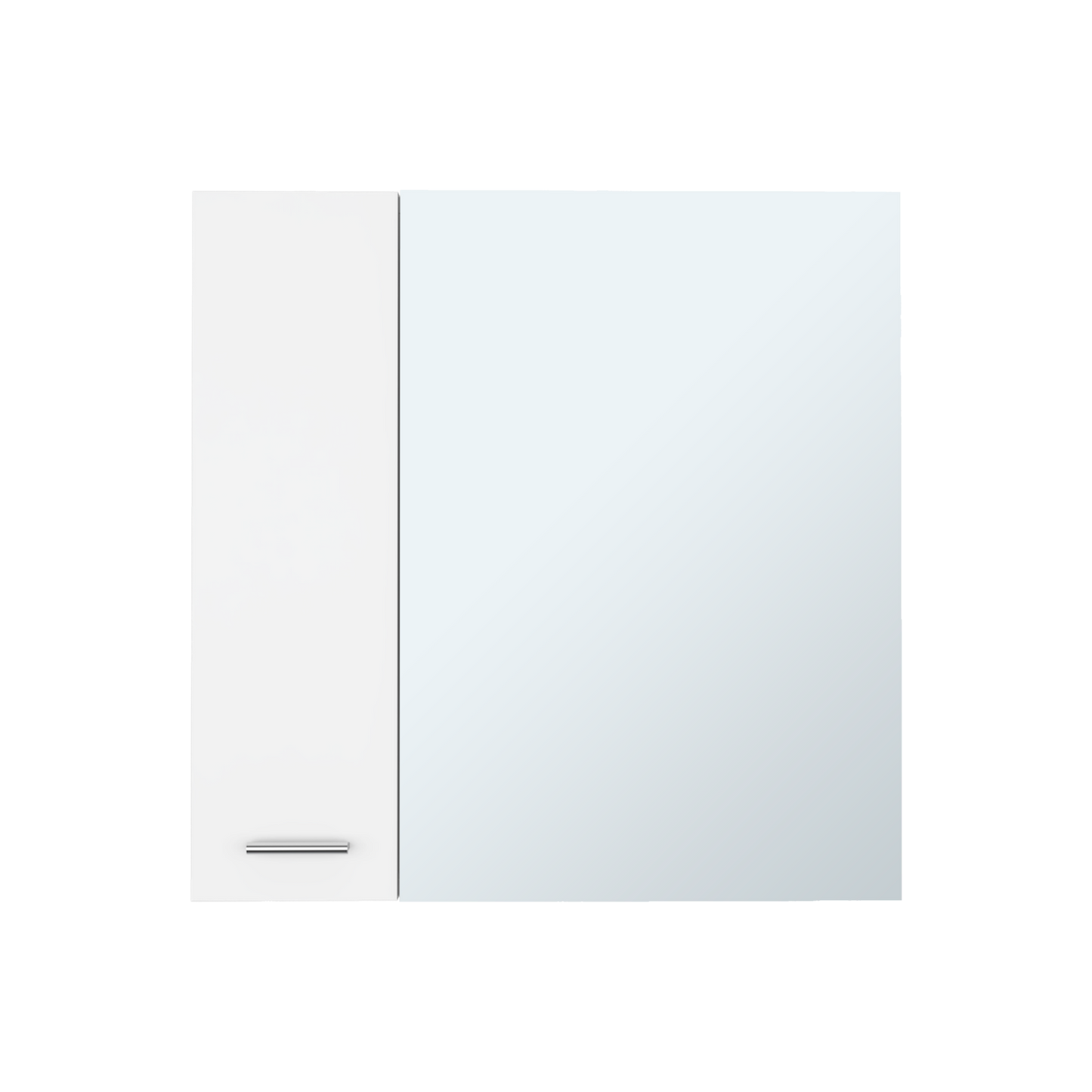 Modern white medicine cabinet with a mirrored door sleek chrome handle and minimalist design