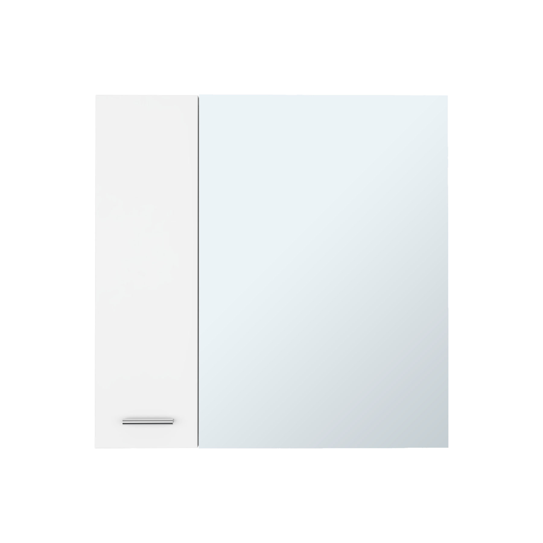 Modern white medicine cabinet with a mirrored door sleek chrome handle and minimalist design