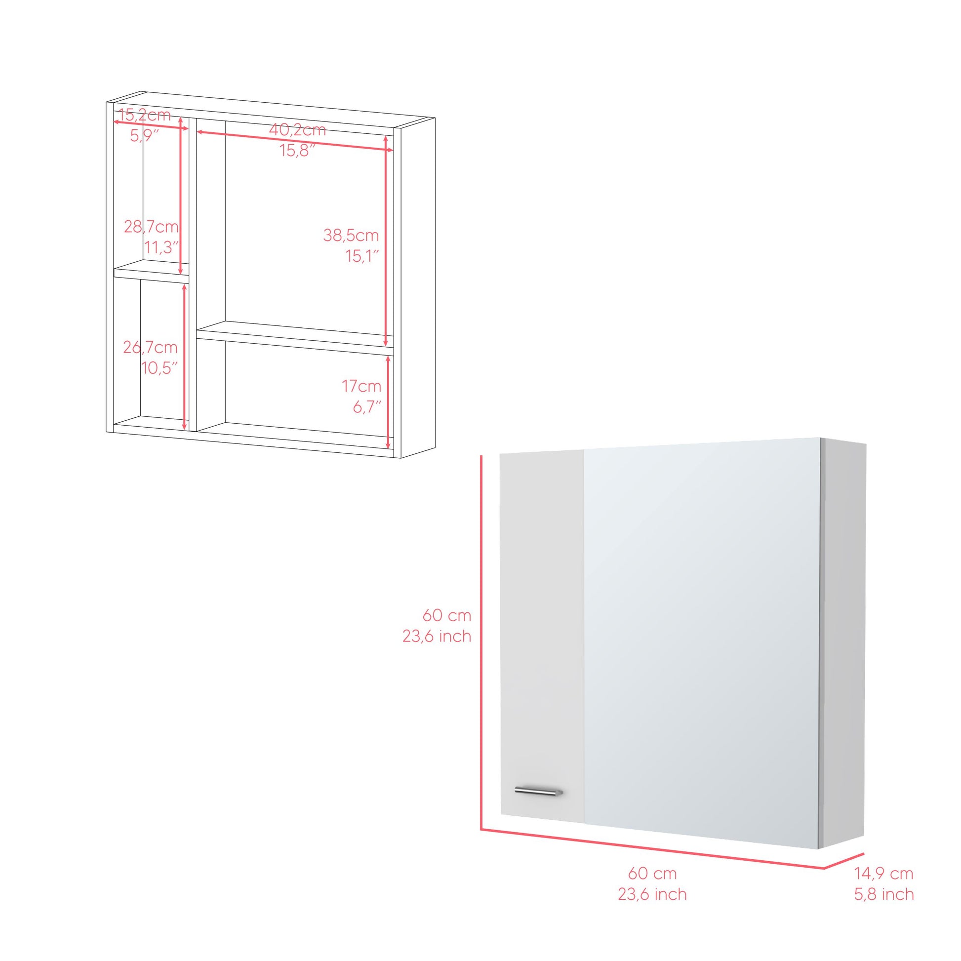 White modern medicine cabinet with dimensions xx cm