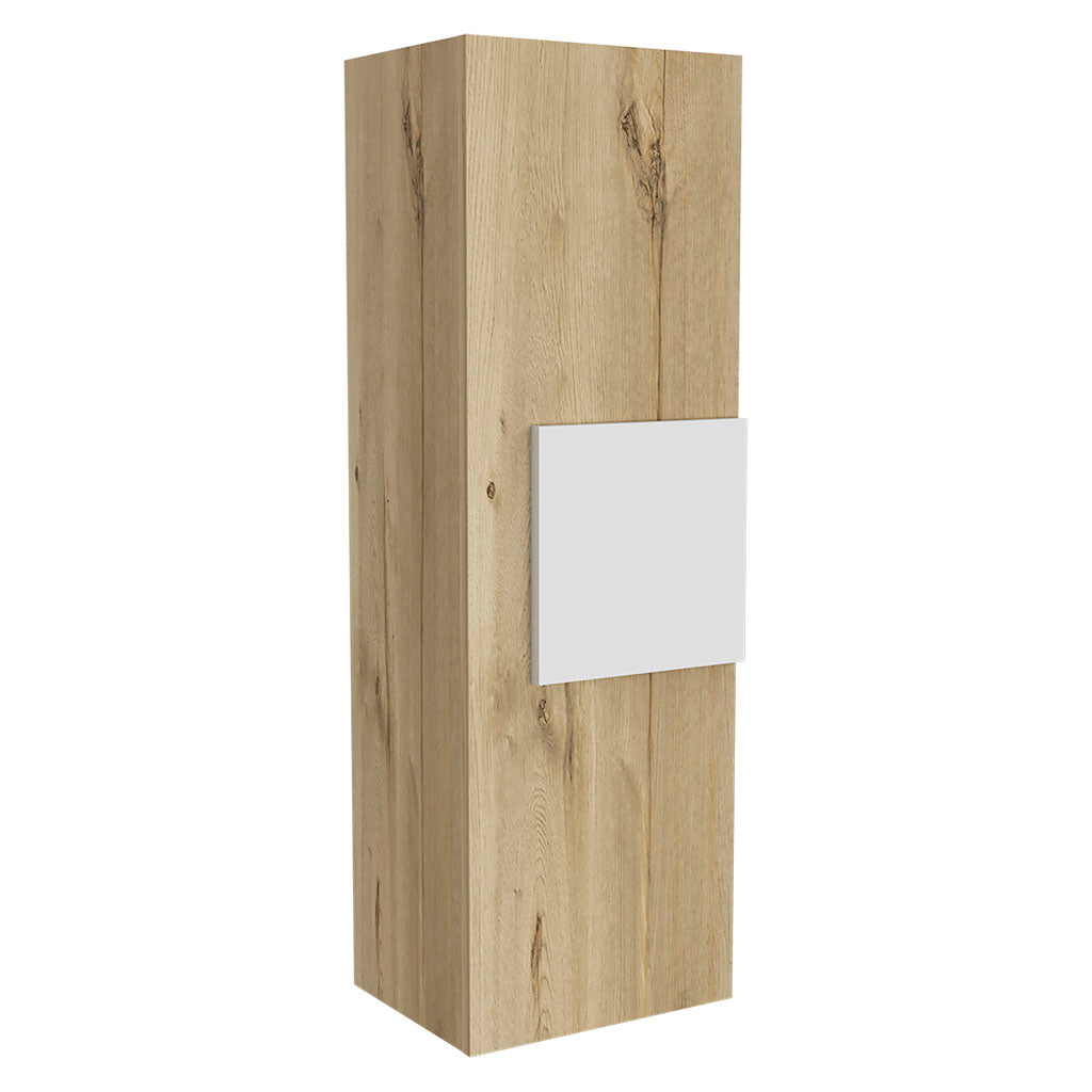 Modern wood pedestal with white accent panel ideal for displays
