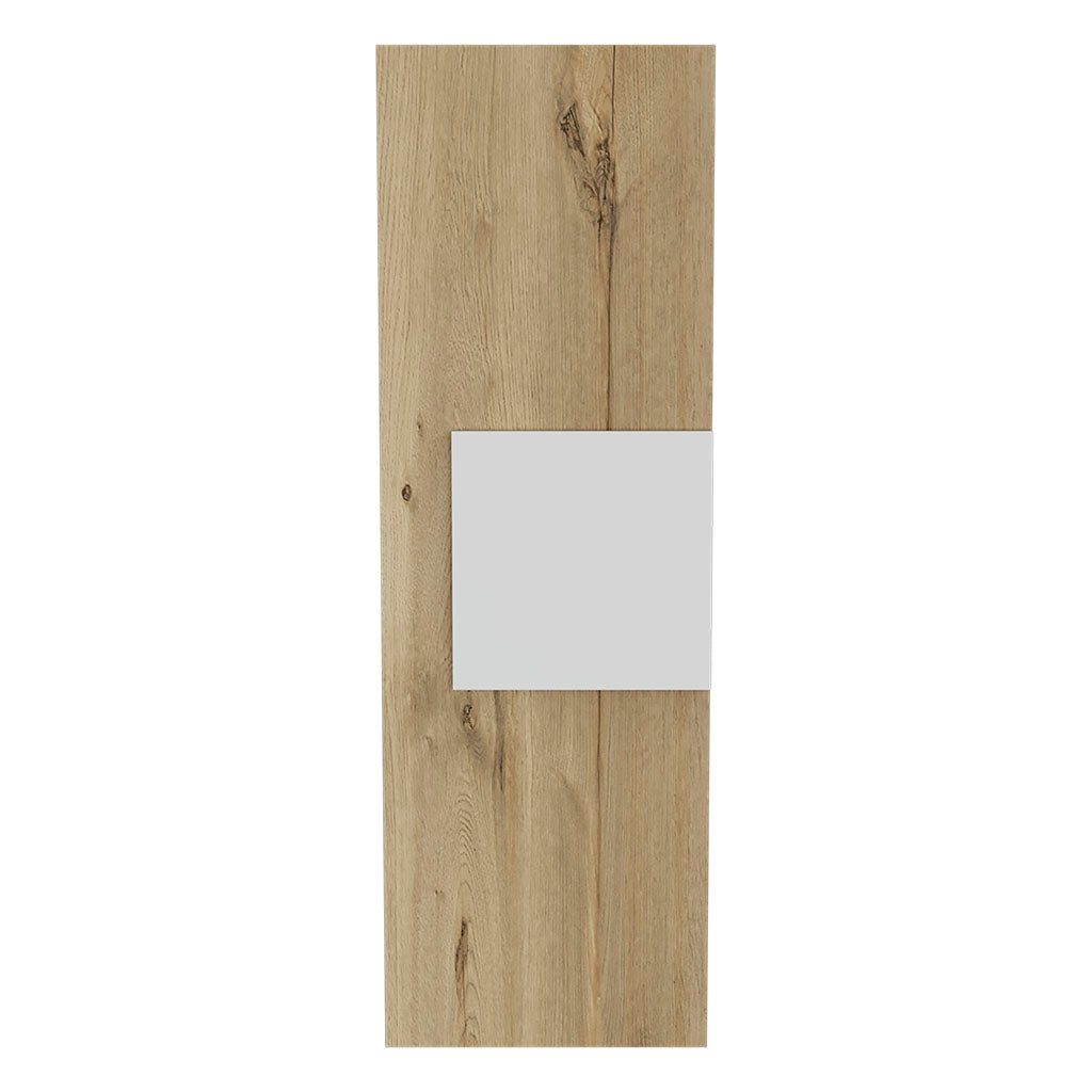 Natural oak wood veneer panel with a subtle matte white accent square ideal for modern furniture