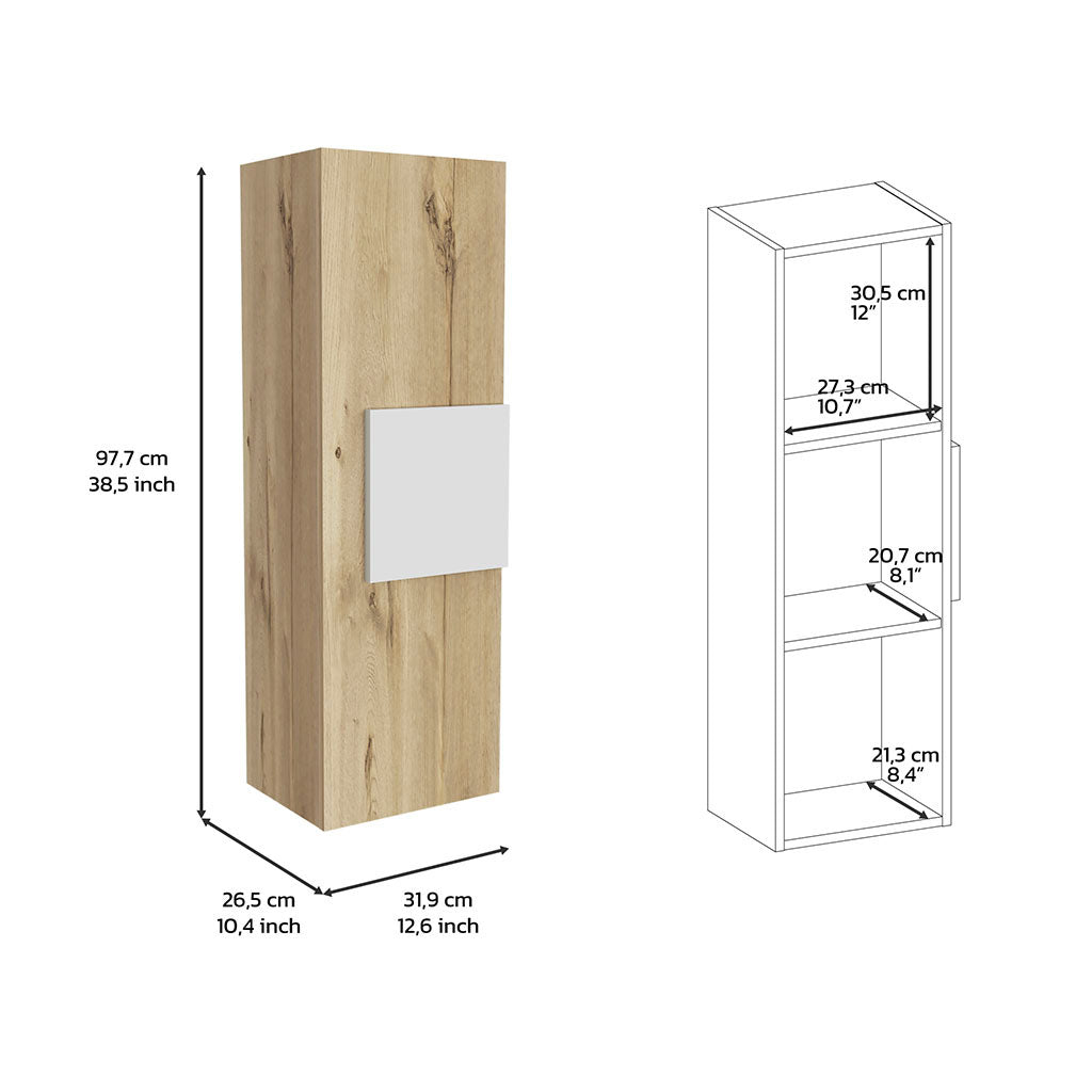 Tall oakeffect cabinet with white accent panel cm high ideal for modern living spaces