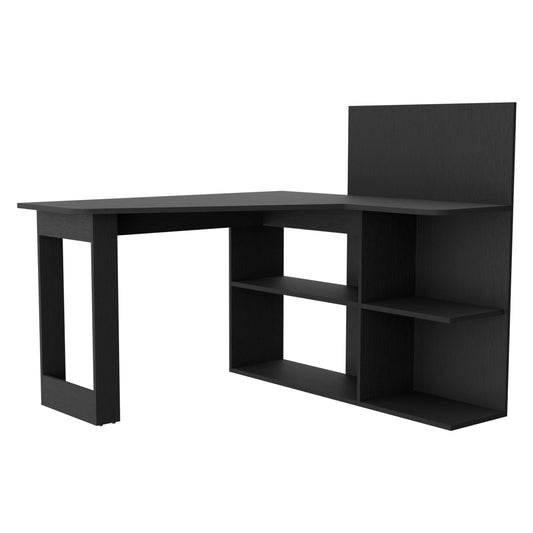 Modern Lshaped black computer desk with builtin shelving for home office