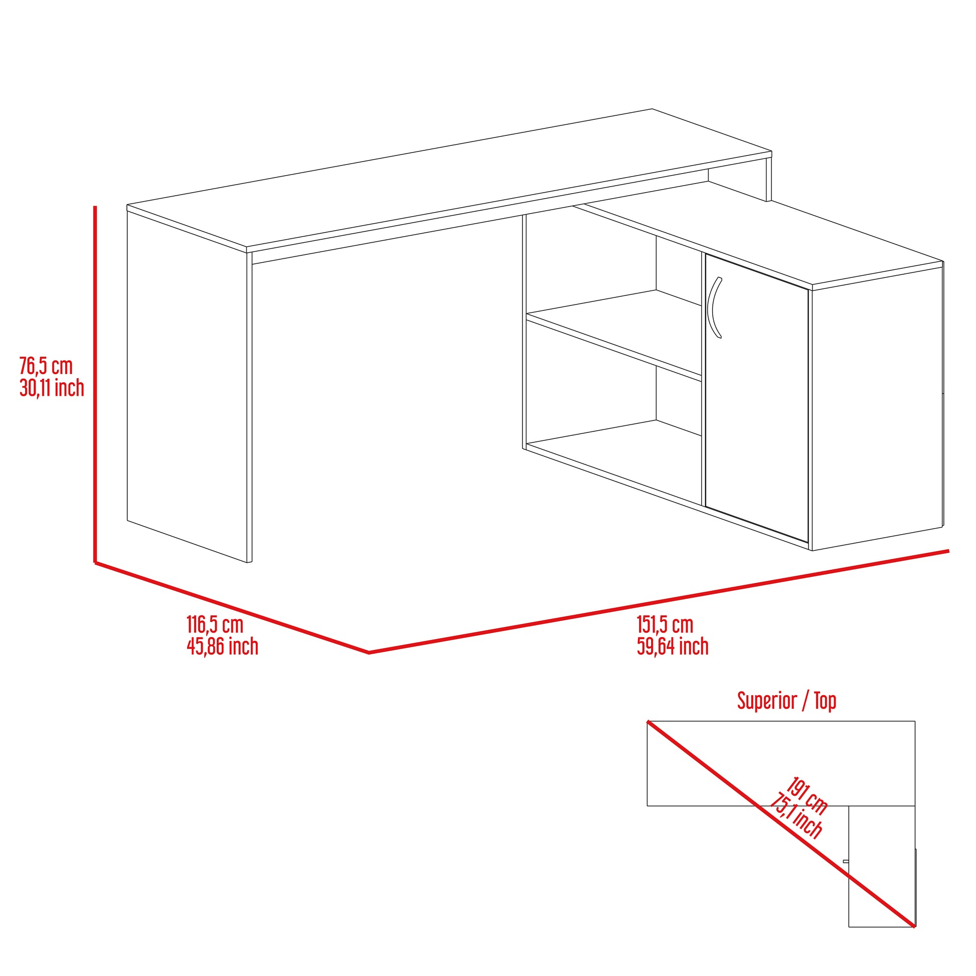 Lshaped desk with open shelves and cabinet ideal for home office ergonomics