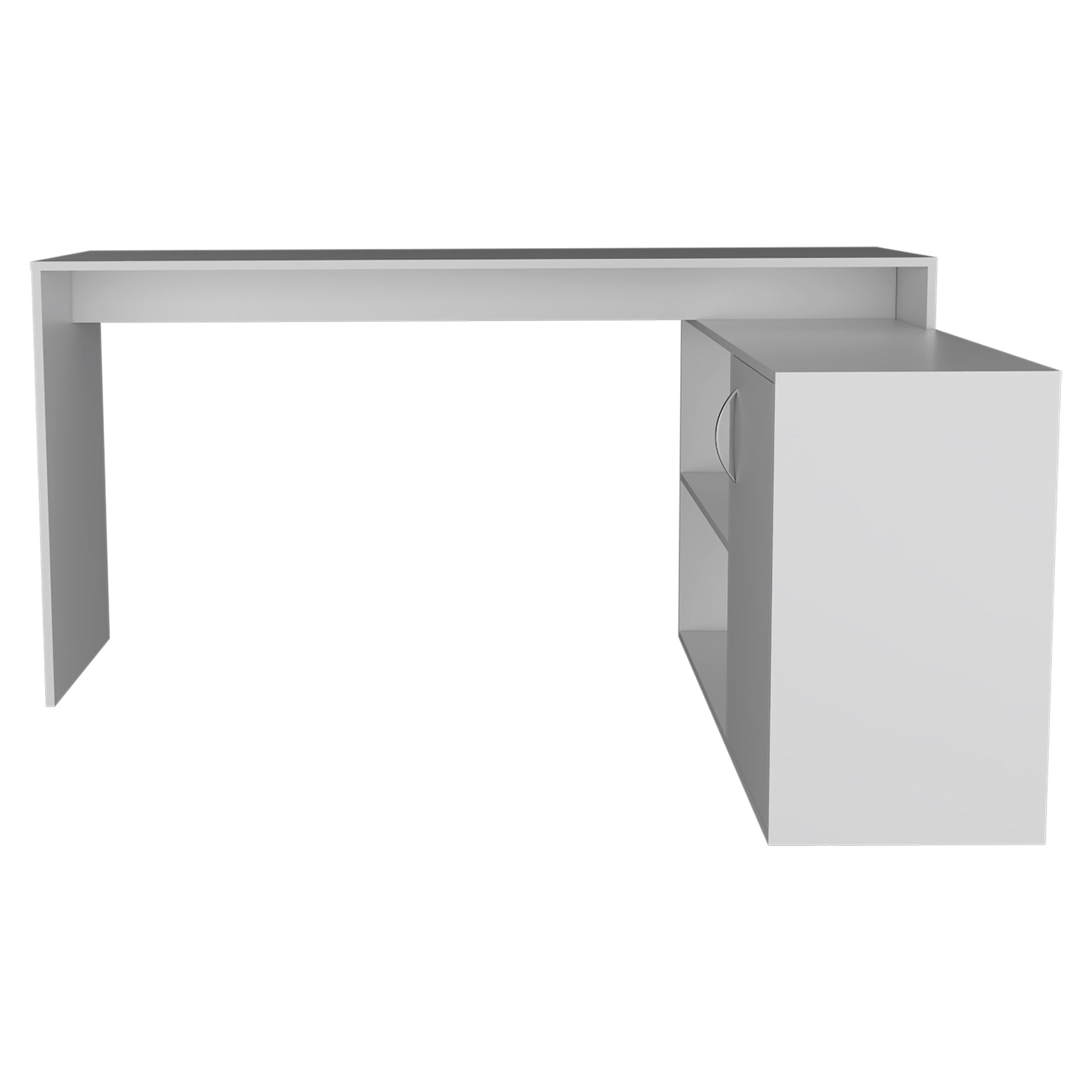 Modern white desk with Lshaped extension and integrated cabinet storage