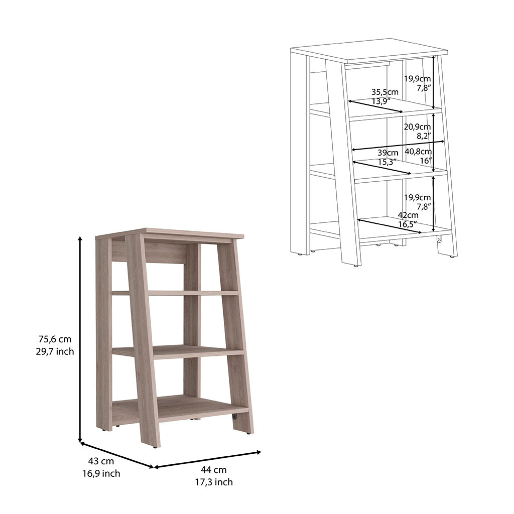Modern light wood ladder bookshelf with three open shelves perfect for home decor