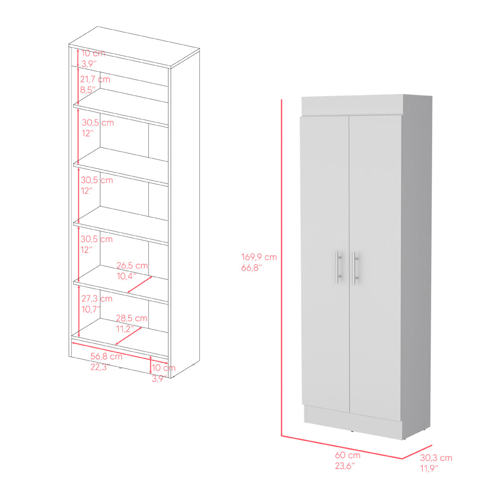 White double door storage cabinet with silver handles  cm tall