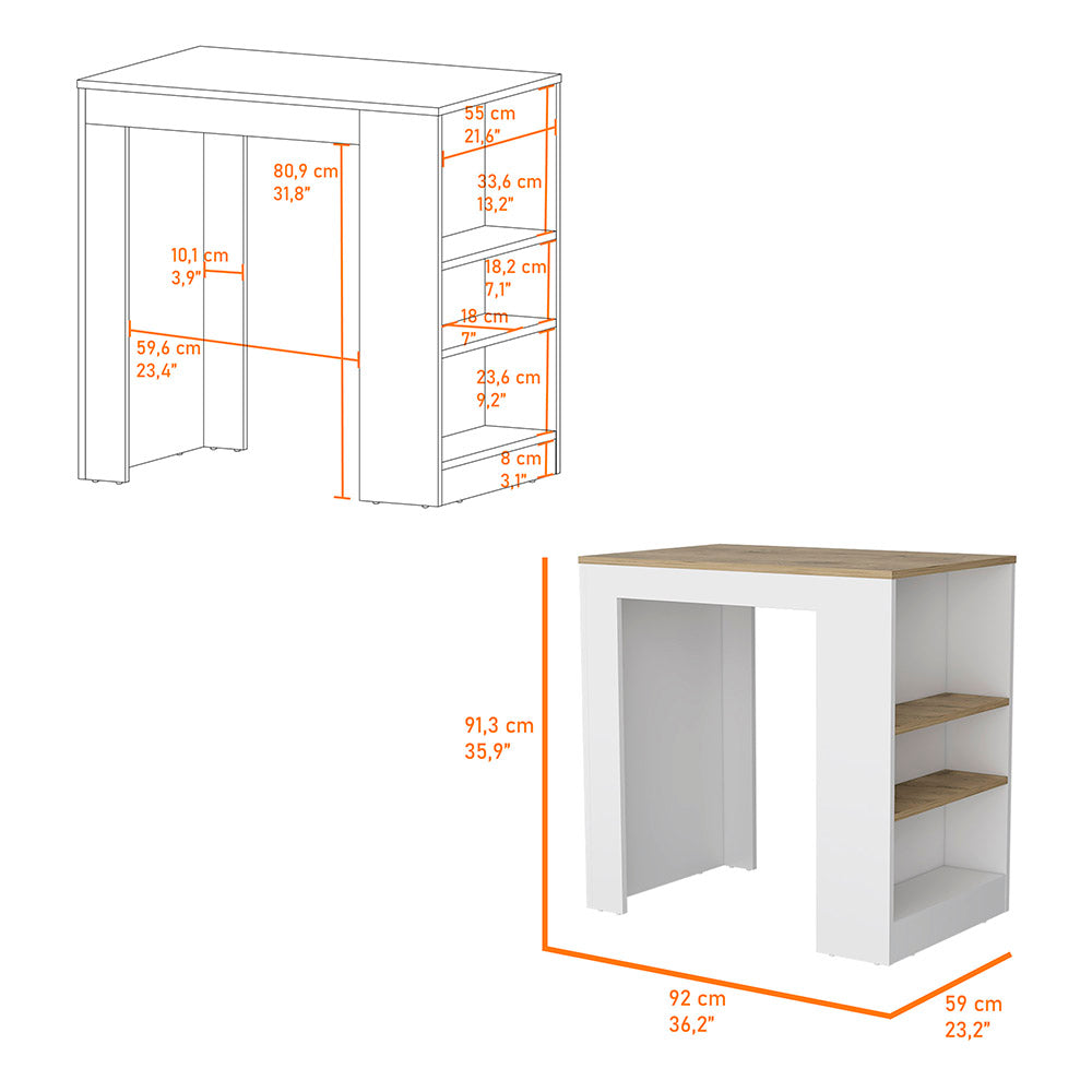 White and wood bar table with open shelves modern dining furniture