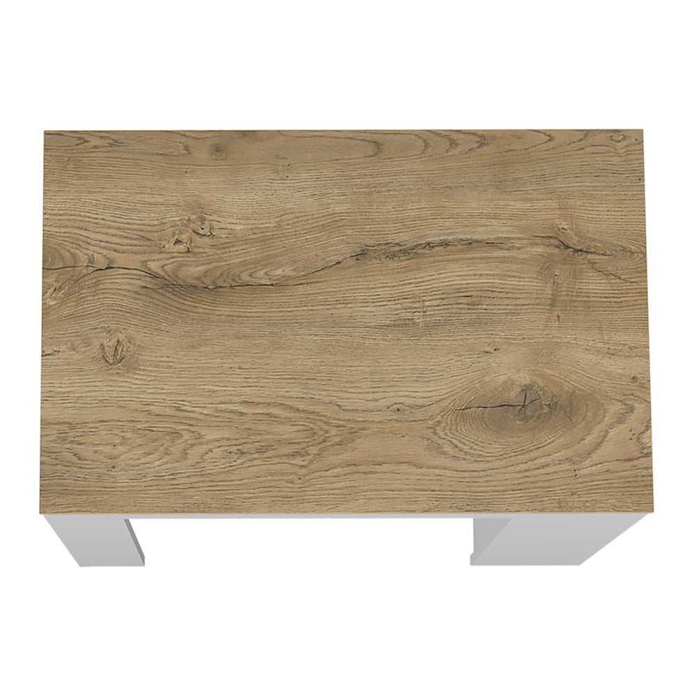 Oak wood grain coffee table with modern grey legs top view