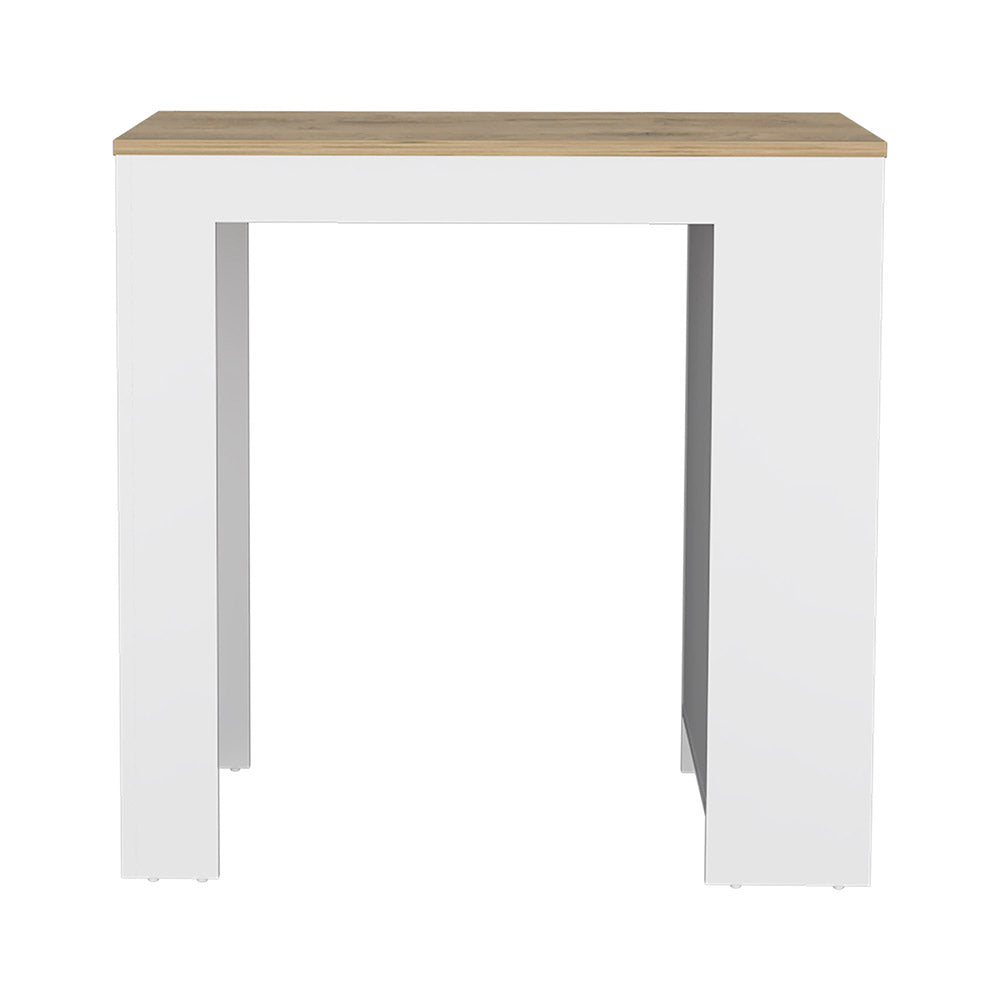 Modern console table with white metal frame and oakeffect top