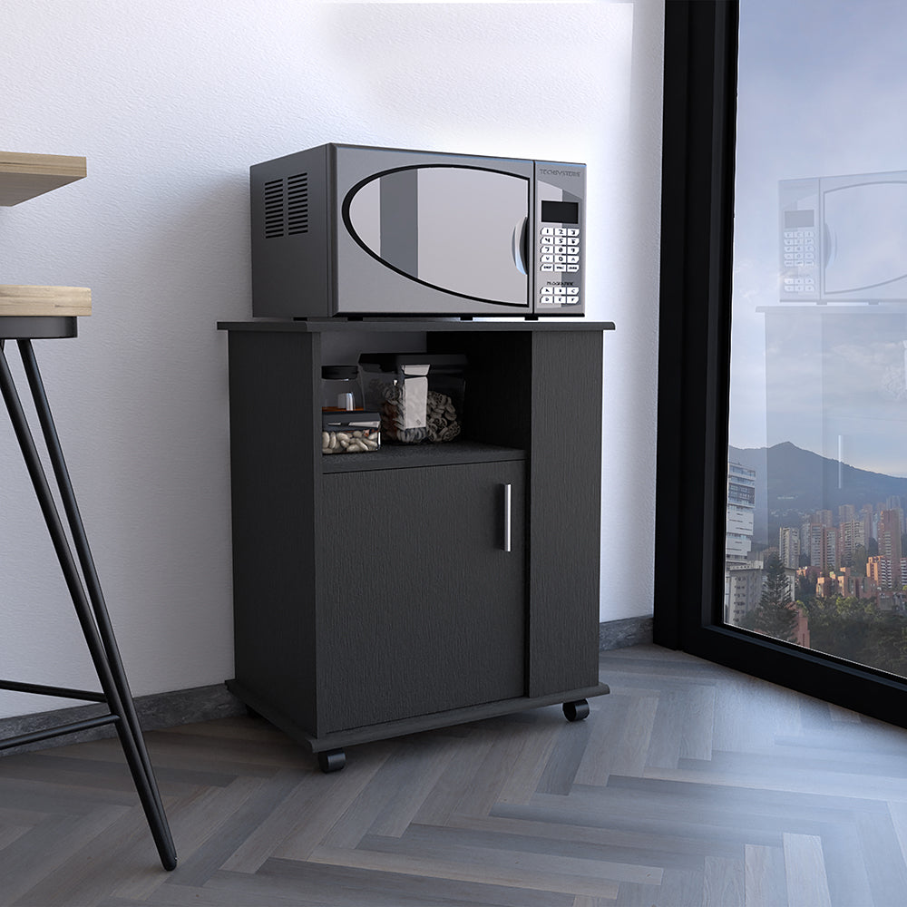Black microwave stand with storage cabinet and wheels