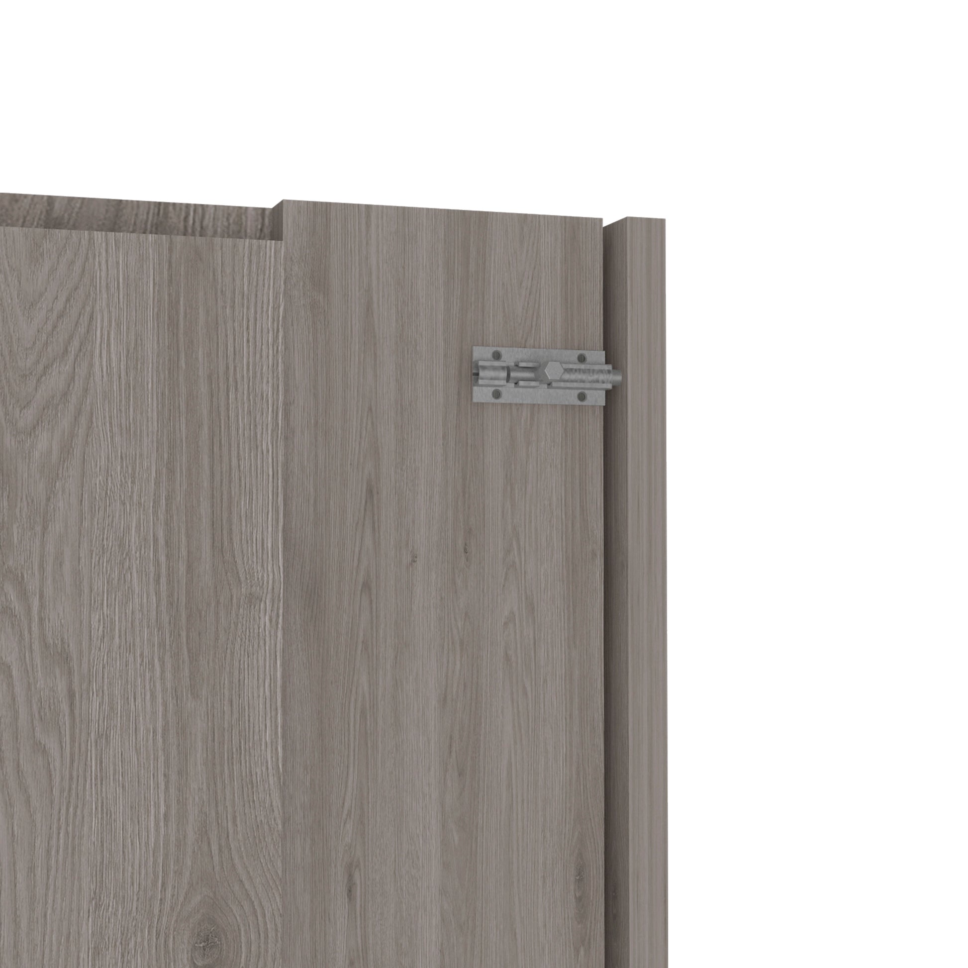 Galvanized steel barrel bolt with natural wood door for secure closure