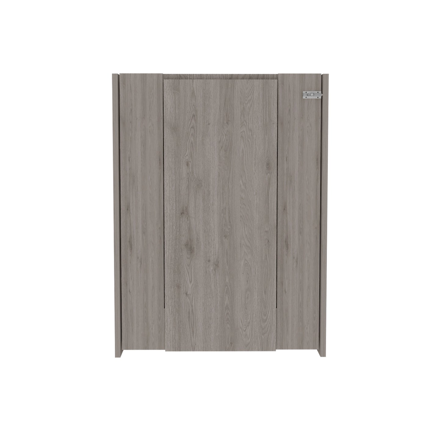 Modern grey wood veneer cabinet with two doors and brushed nickel hinges