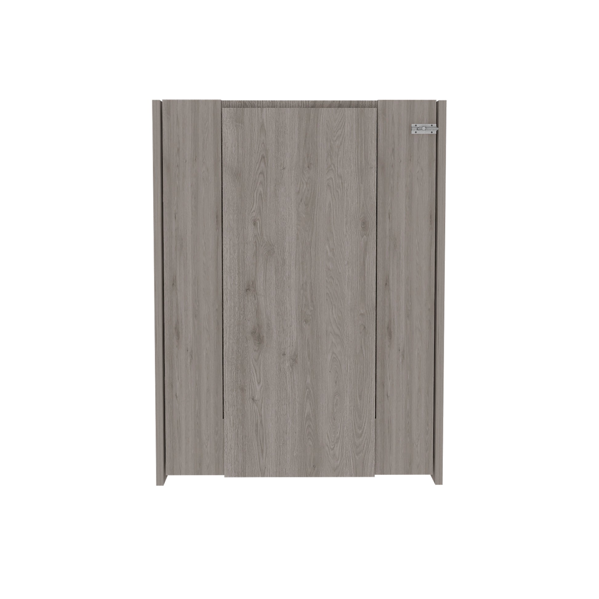 Modern grey wood veneer cabinet with two doors and brushed nickel hinges