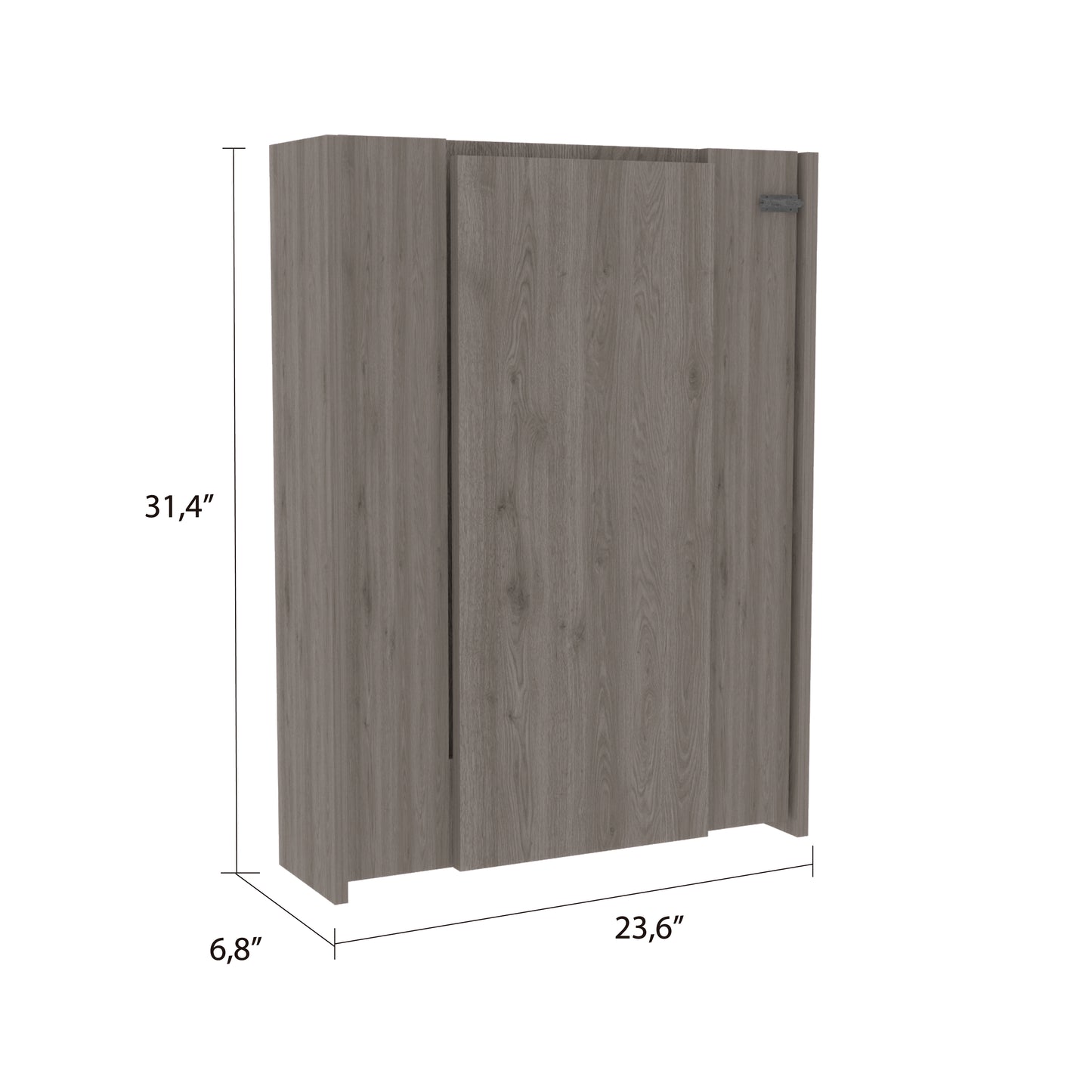 Modern gray wood veneer cabinet with two doors and clean lines ideal for small spaces