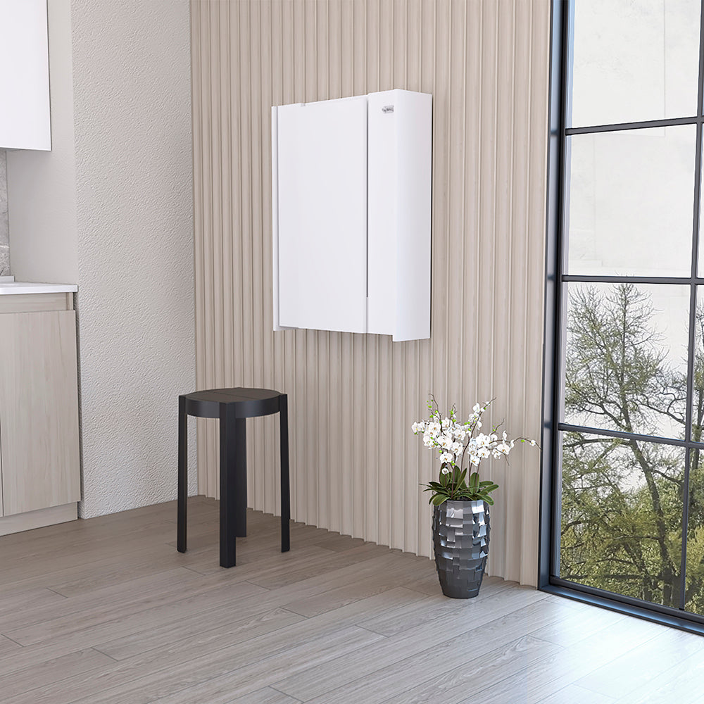 Compact white wallmounted cabinet with two doors ideal for small space storage