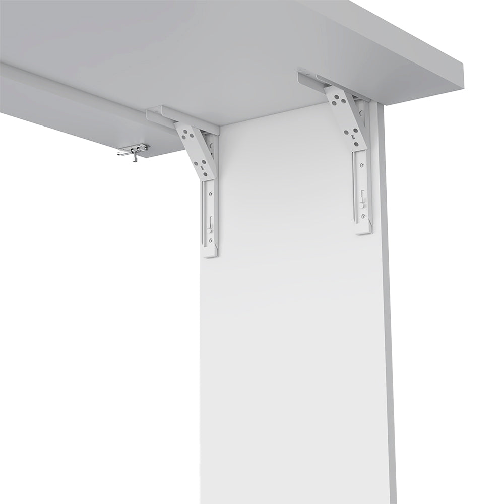 Foldable table brackets in white metal designed for spacesaving wall mounting