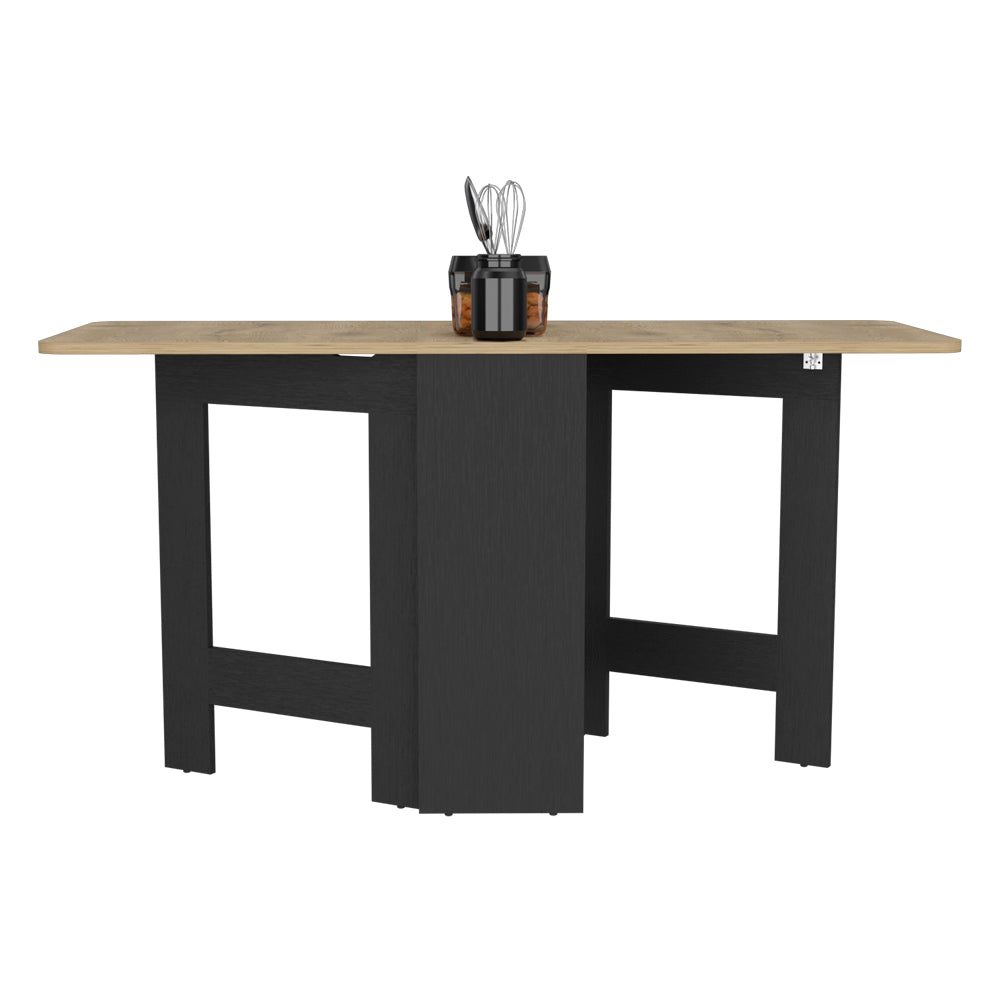 Modern drop leaf dining table with oak effect top and black base