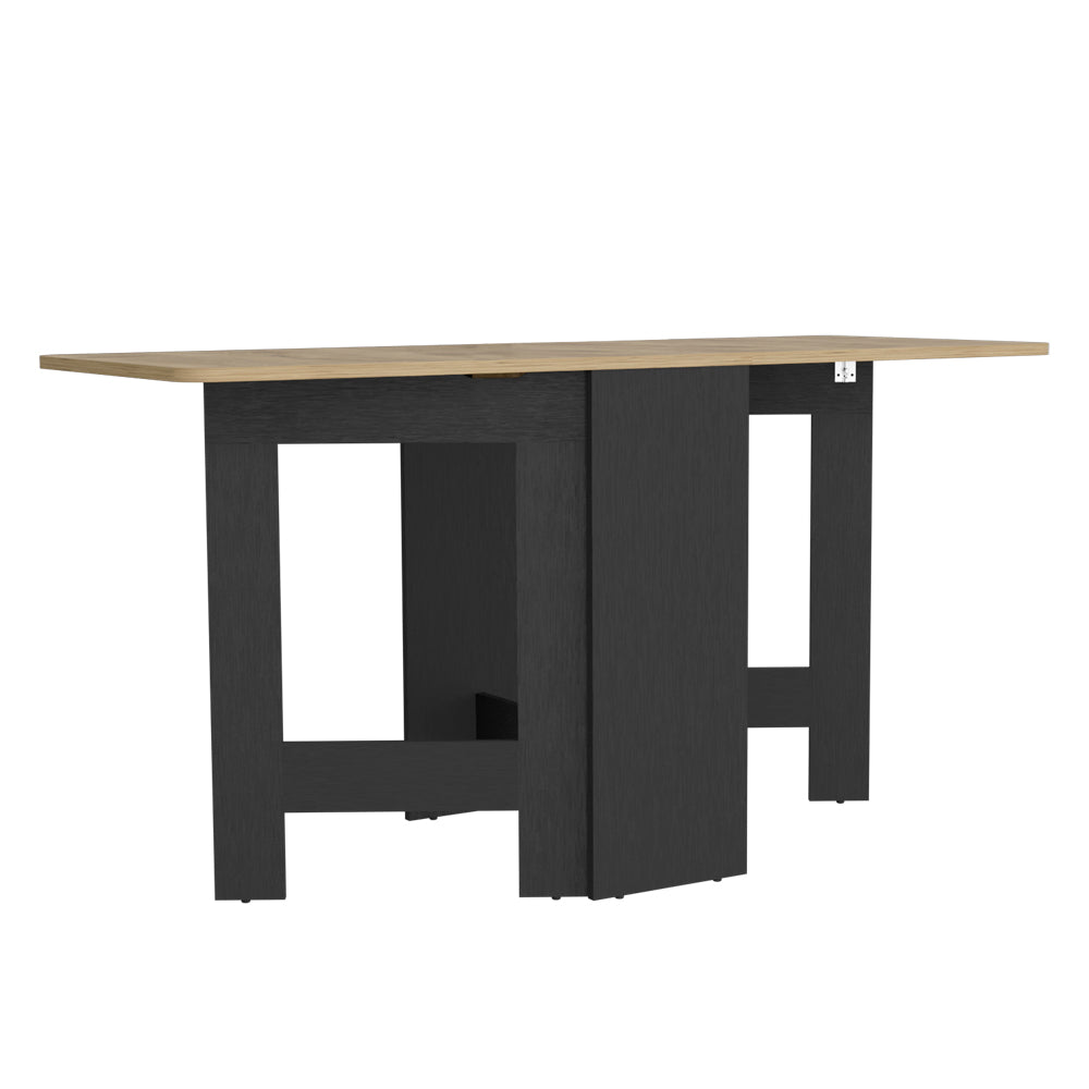 Black and oak drop leaf dining table with modern design and compact storage