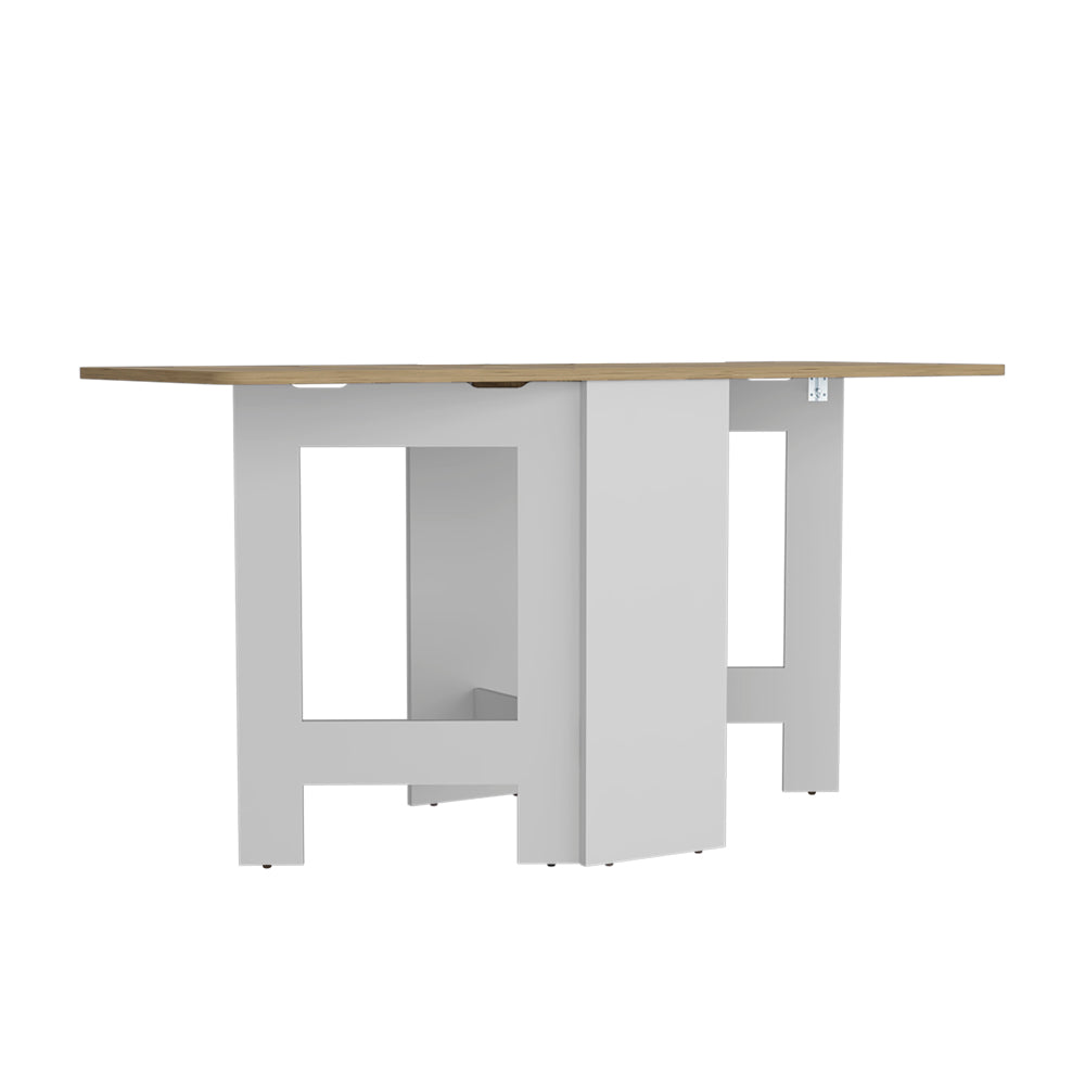 White and wood drop leaf table with modern design for small spaces