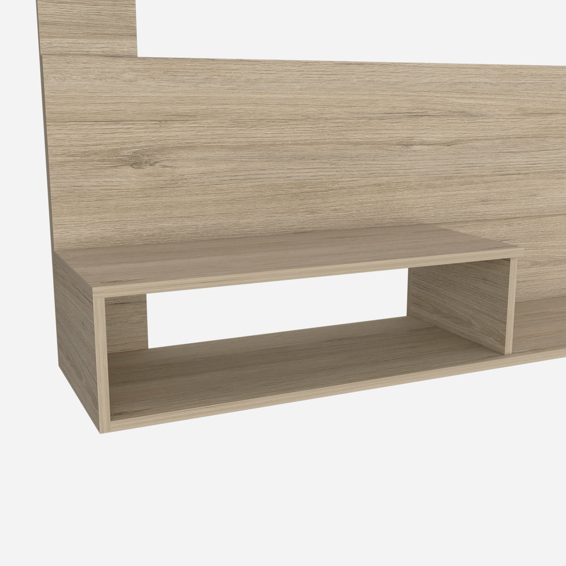 Light oak wood effect shelf unit with open cubby and top surface for display