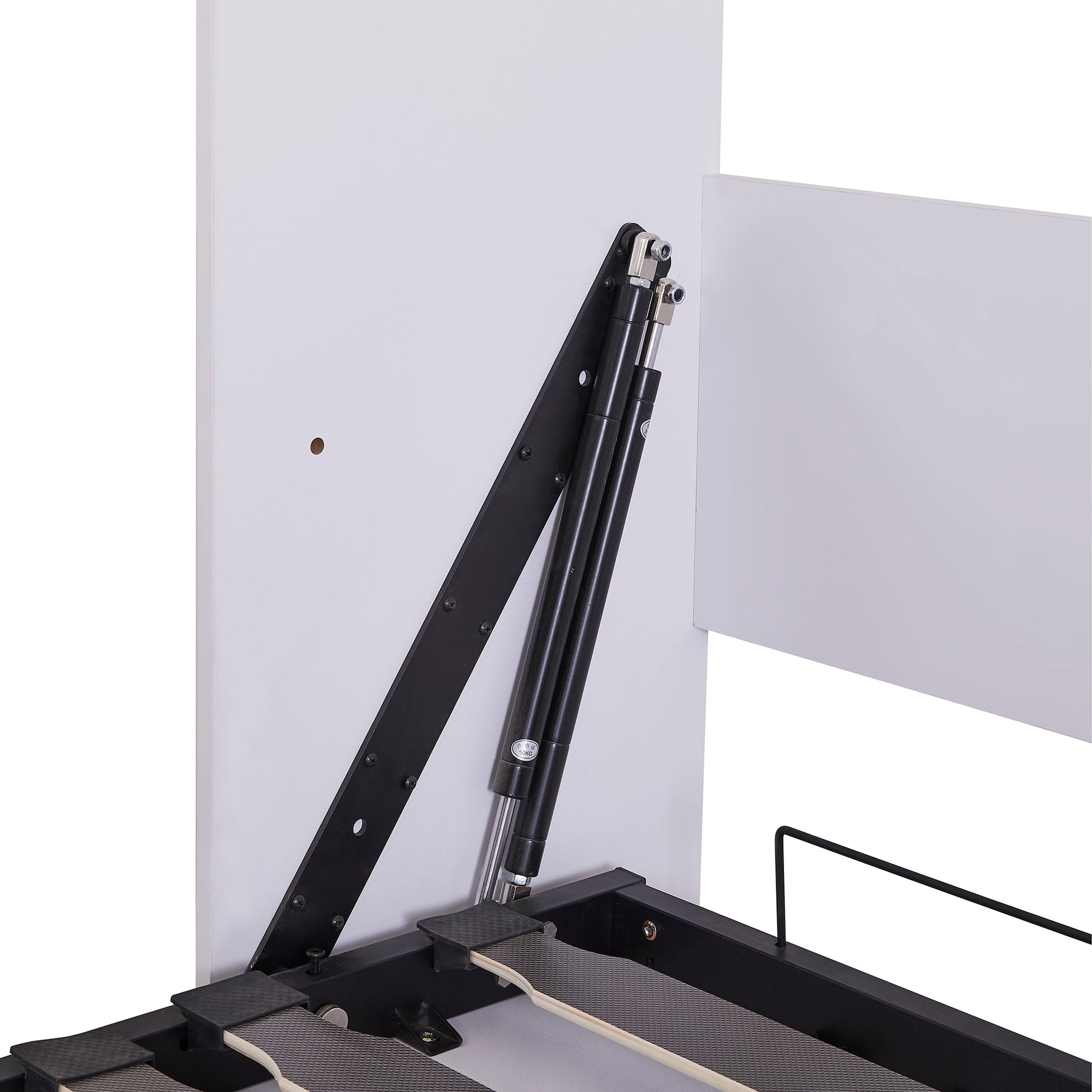 Lift mechanism with dual gas struts for a storage bed