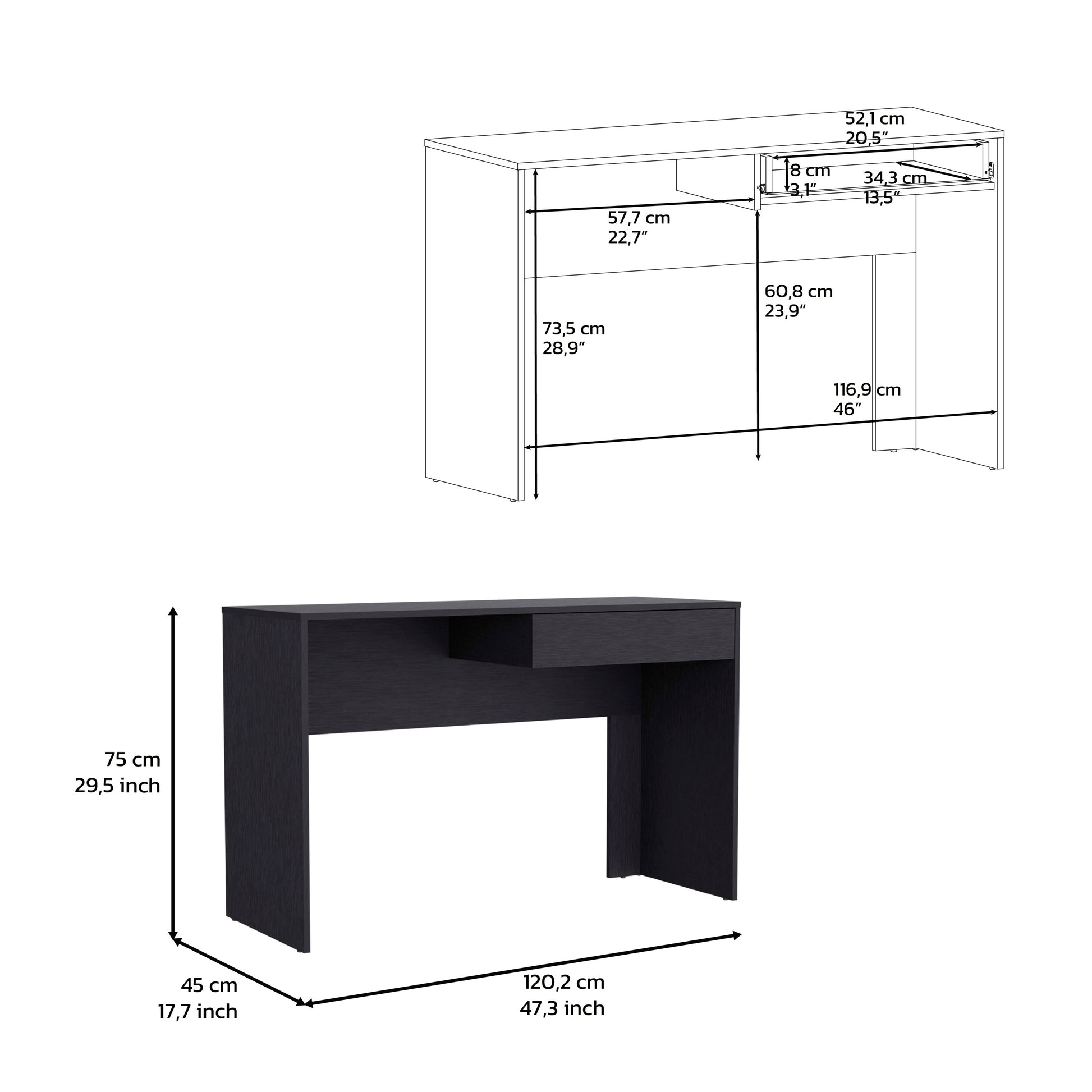 Black minimalist desk with one drawer cm height cm width Ideal for home office
