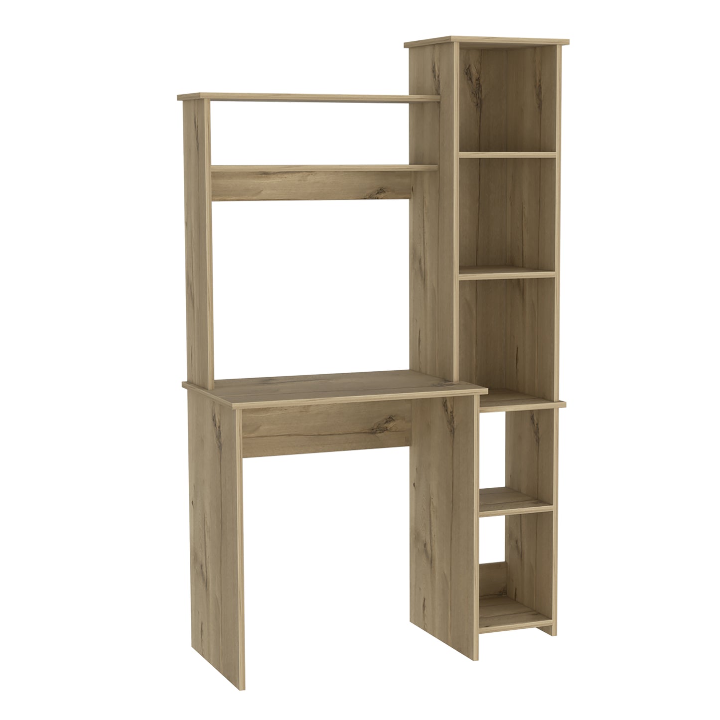 Modern oak effect computer desk with integrated shelving unit perfect for home offices