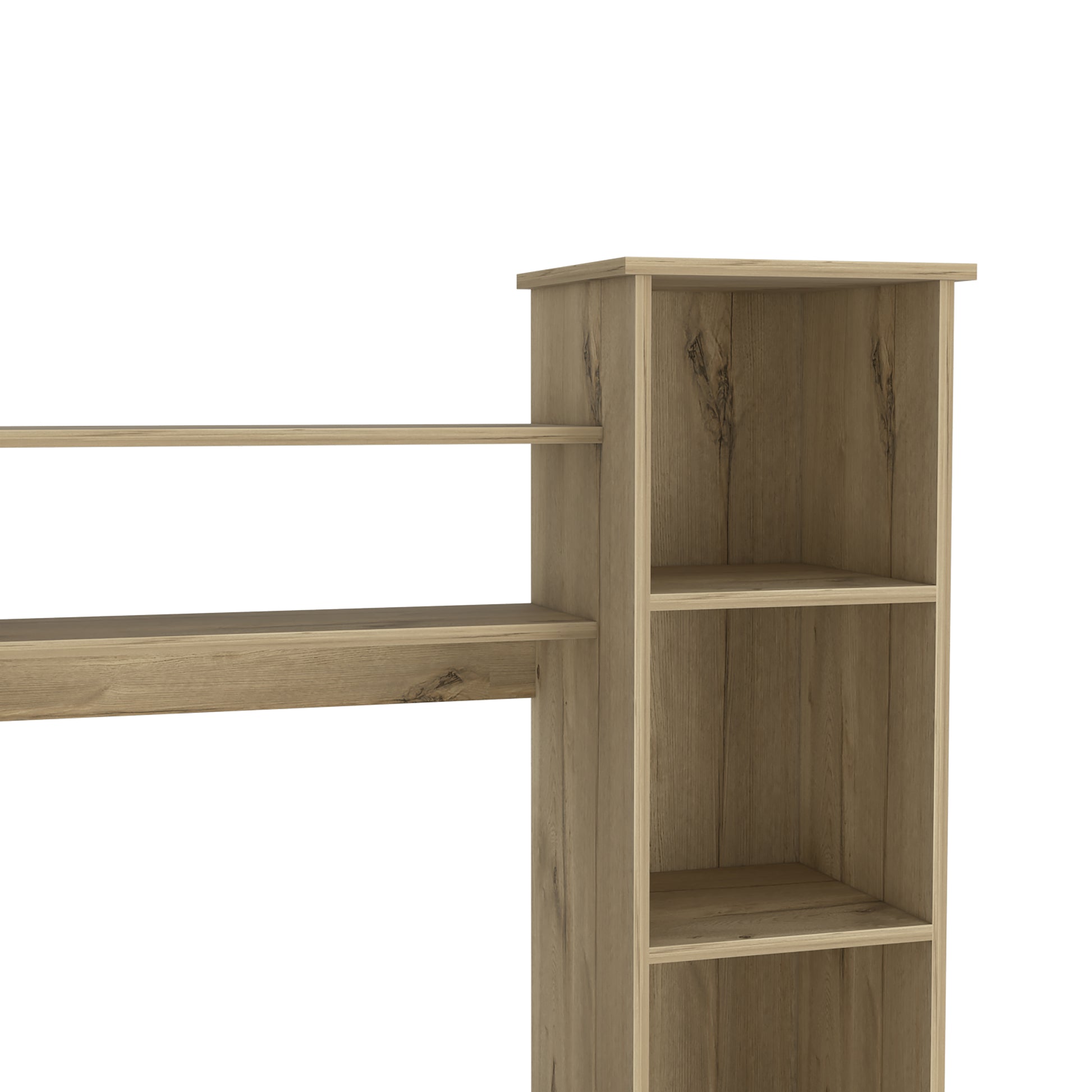 Natural wood tone desk with open shelving modern design
