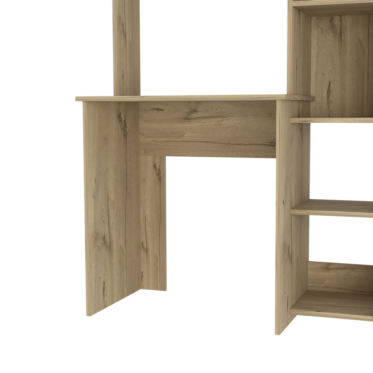 Light wood grain desk with integrated shelving unit modern home office furniture