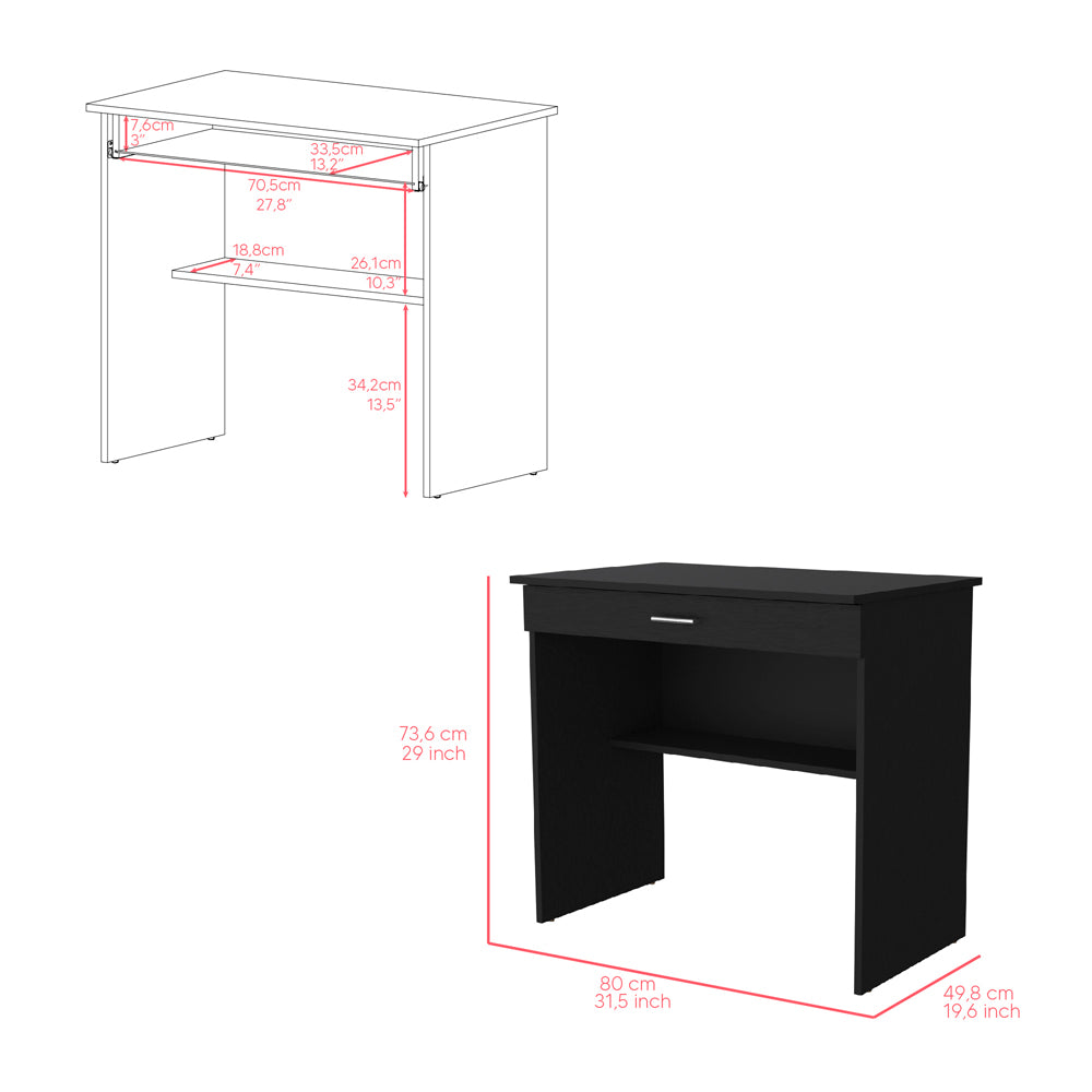 Black modern desk with drawer and open shelf cm wide