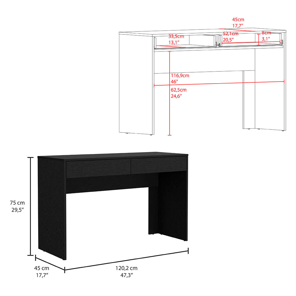 Modern black console table with two drawers cm wide