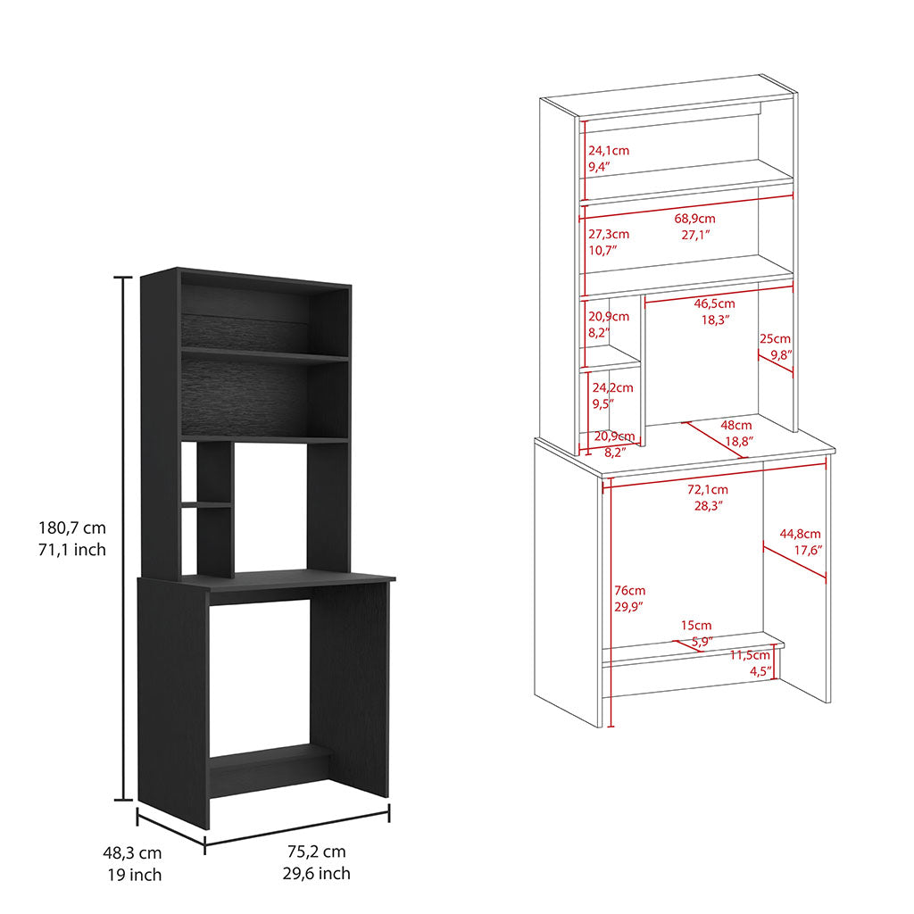 Dark wood desk with hutch ideal for a home office setup