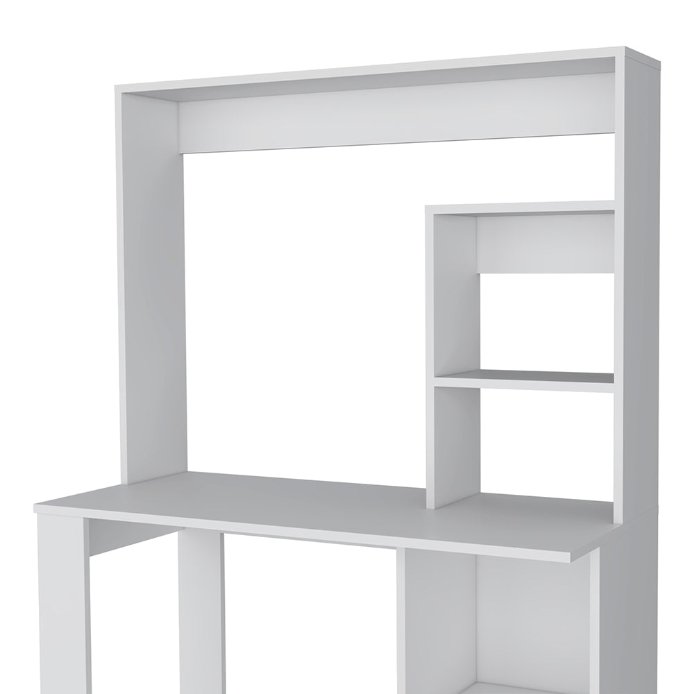 White modern desk with hutch and shelves for study or home office