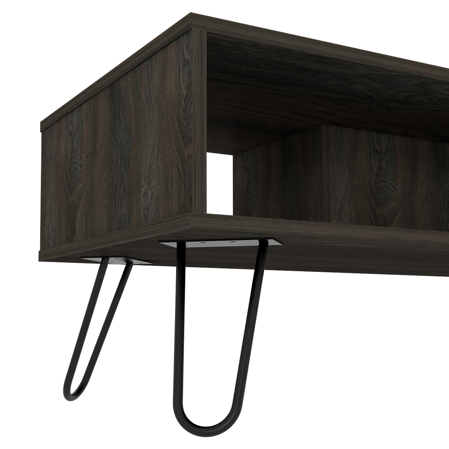 Dark wood floating shelf with black hairpin legs modern minimalist design