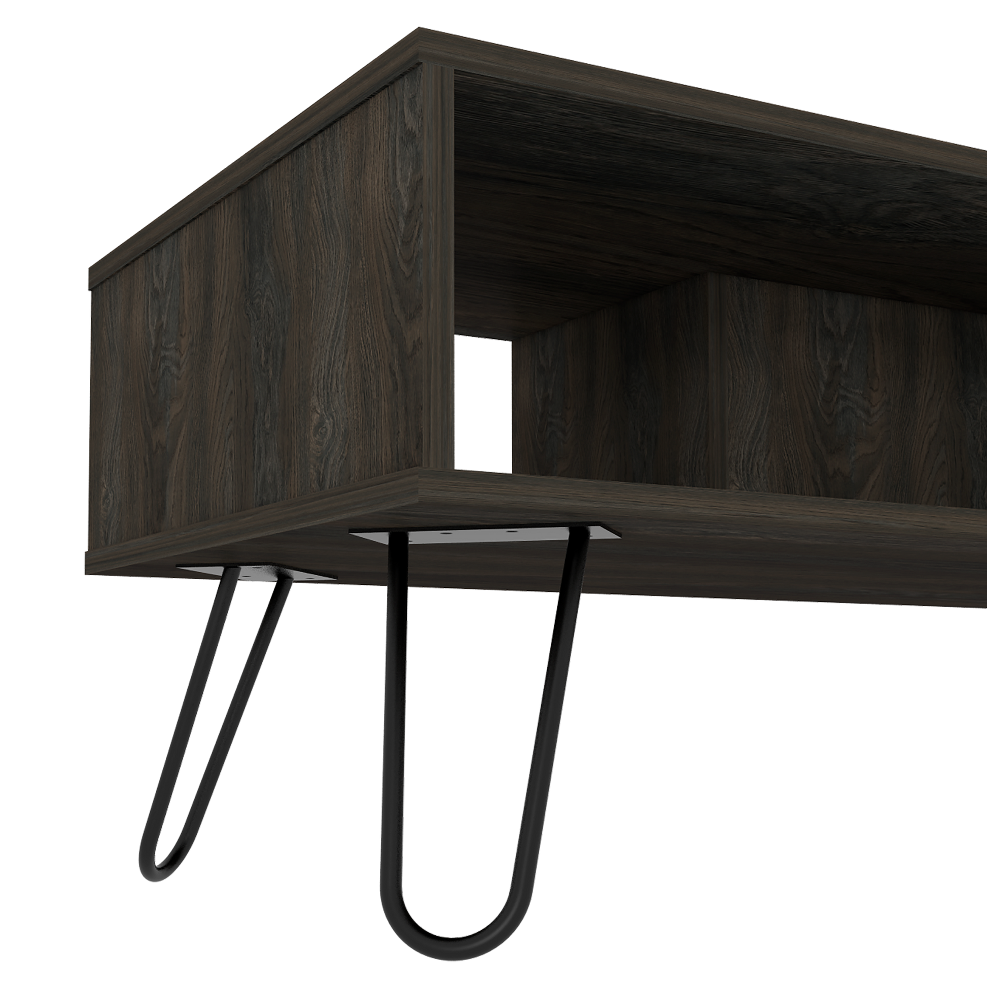 Dark wood floating shelf with black hairpin legs modern minimalist design