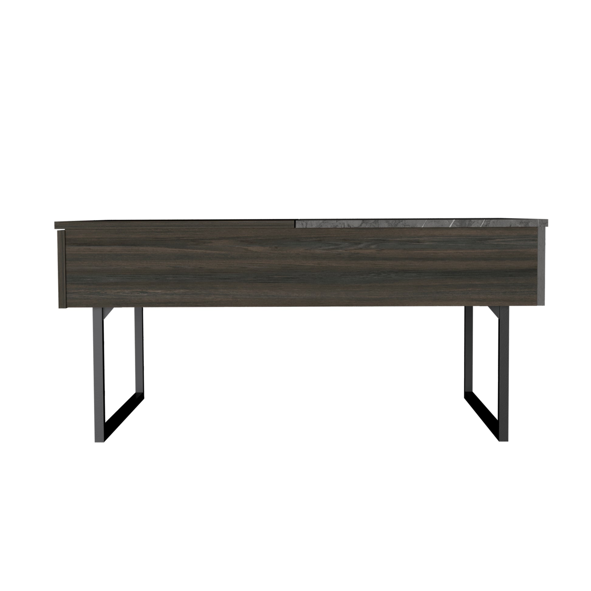 Dark wood console table with marble inlay and metal legs