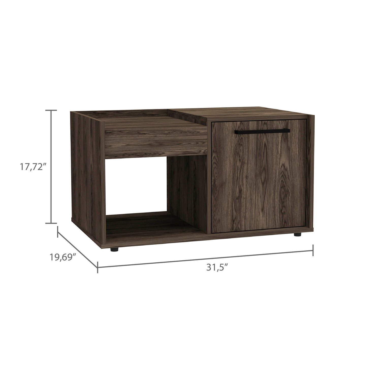 Dark wood side table with open shelf and cabinet modern design