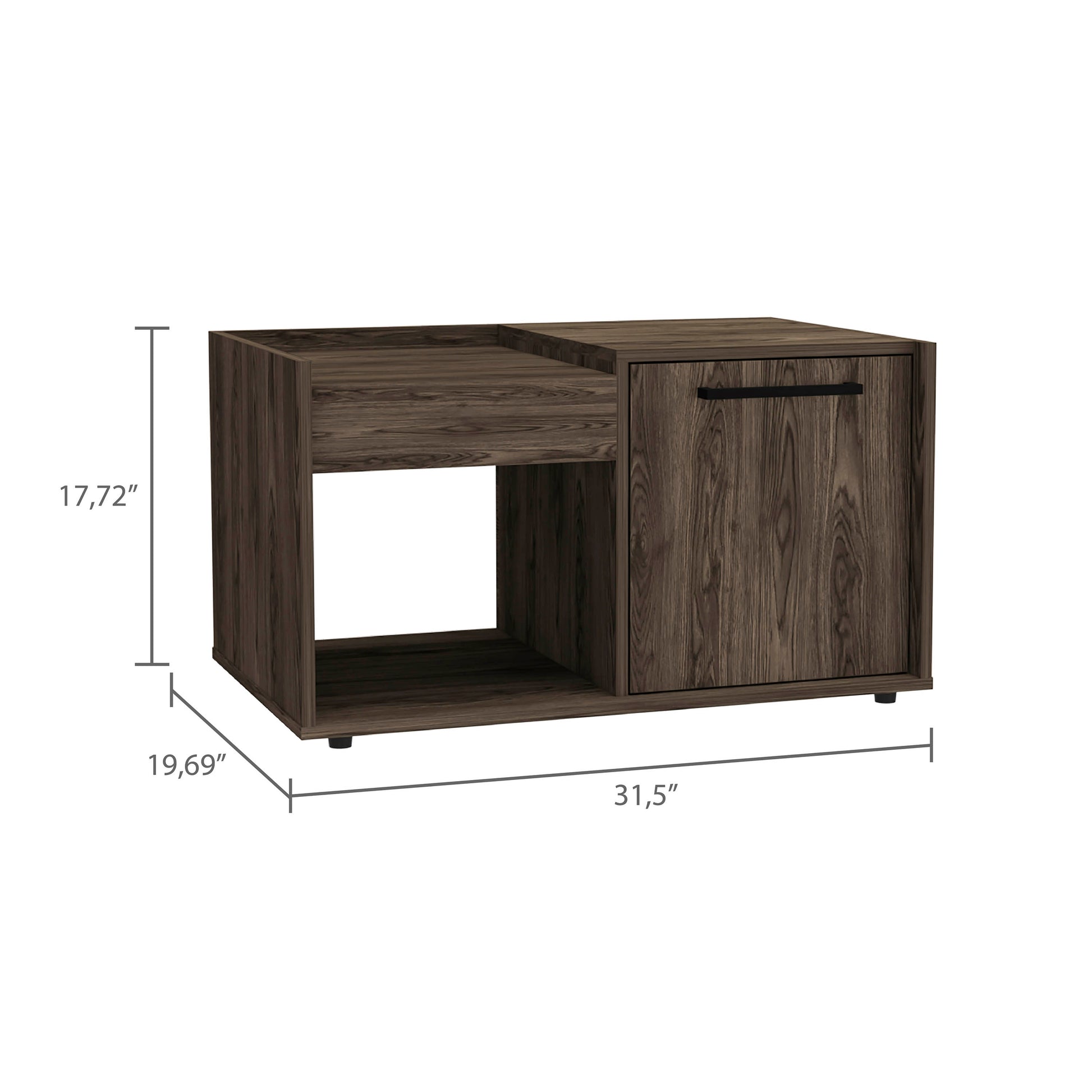Dark wood side table with open shelf and cabinet modern design